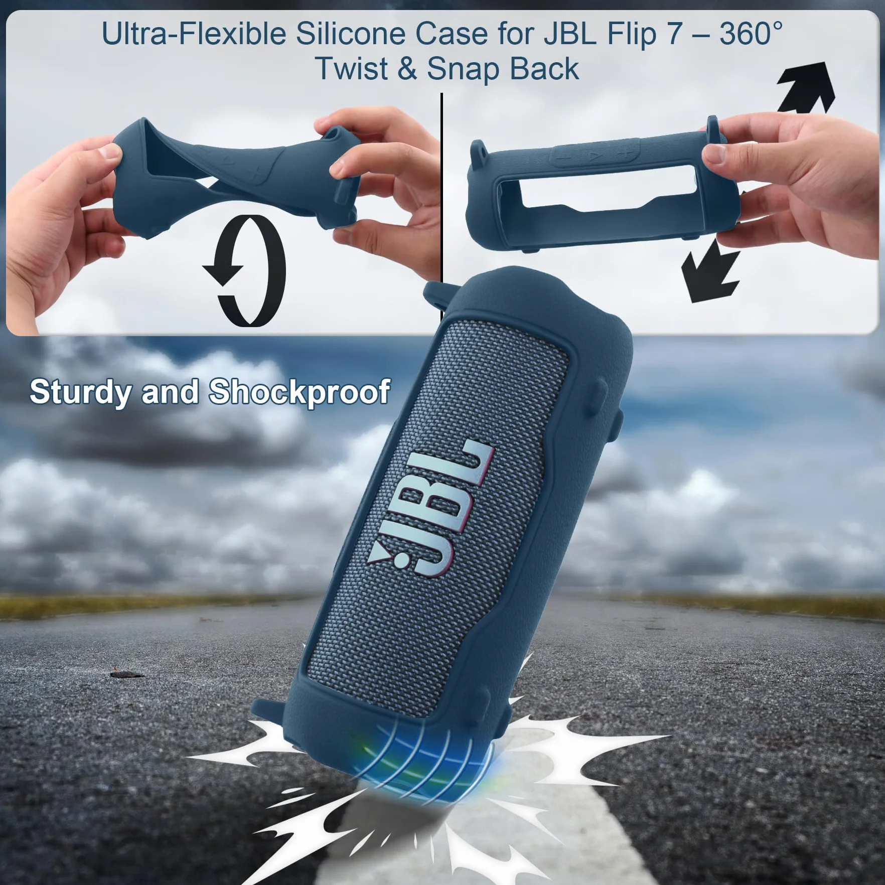 Khanka Do JBL Flip 7 Silikonowe Etui Ochronne z Odpinanym Paskiem, Odporne na Wstrząsy do Przenośnego Głośnika Bluetooth JBL Flip 7 (Niebieski)