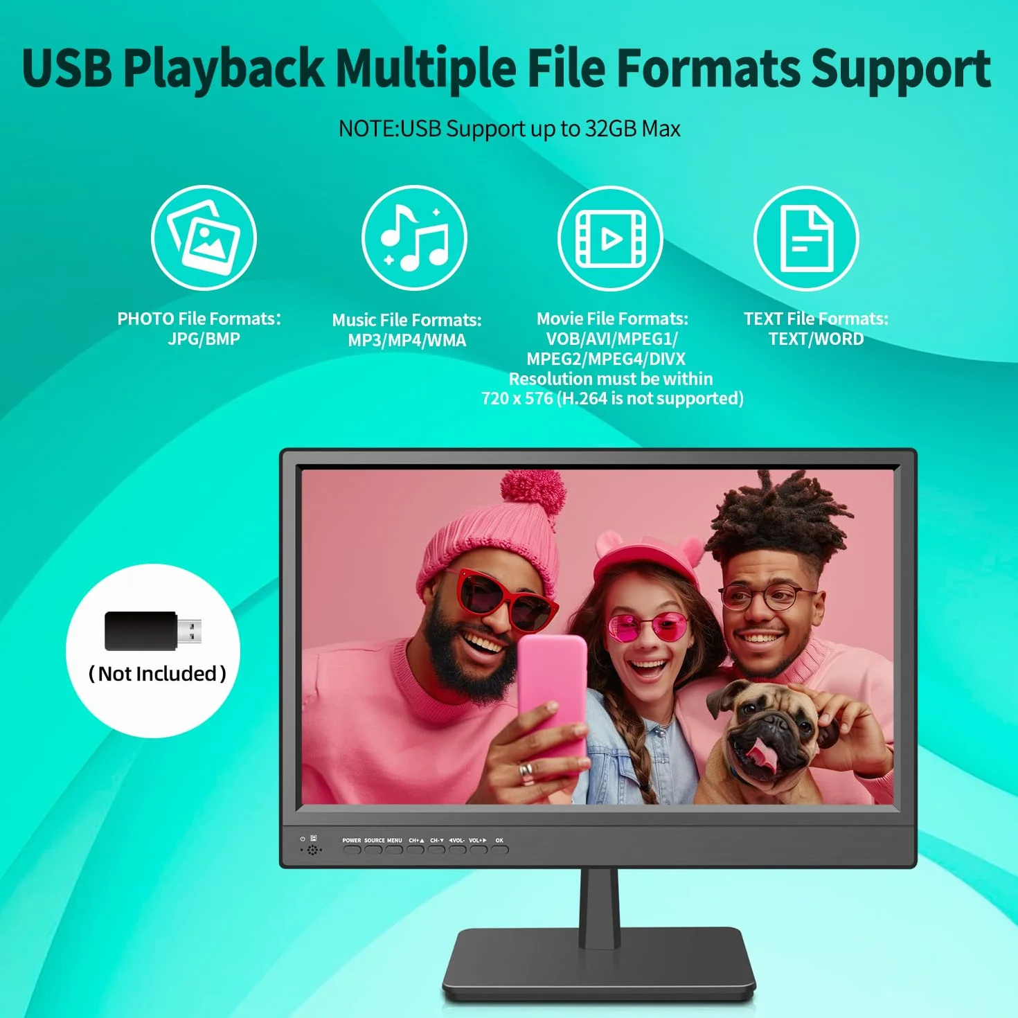 KCR Smart TV, 17-calowy LED, cyfrowy DVB-T2, przenośny telewizor Freeview, gniazdo USB, wyjście słuchawkowe, pilot zdalnego sterowania koncentryczny, wejście AV, wejście HDMI, czarny