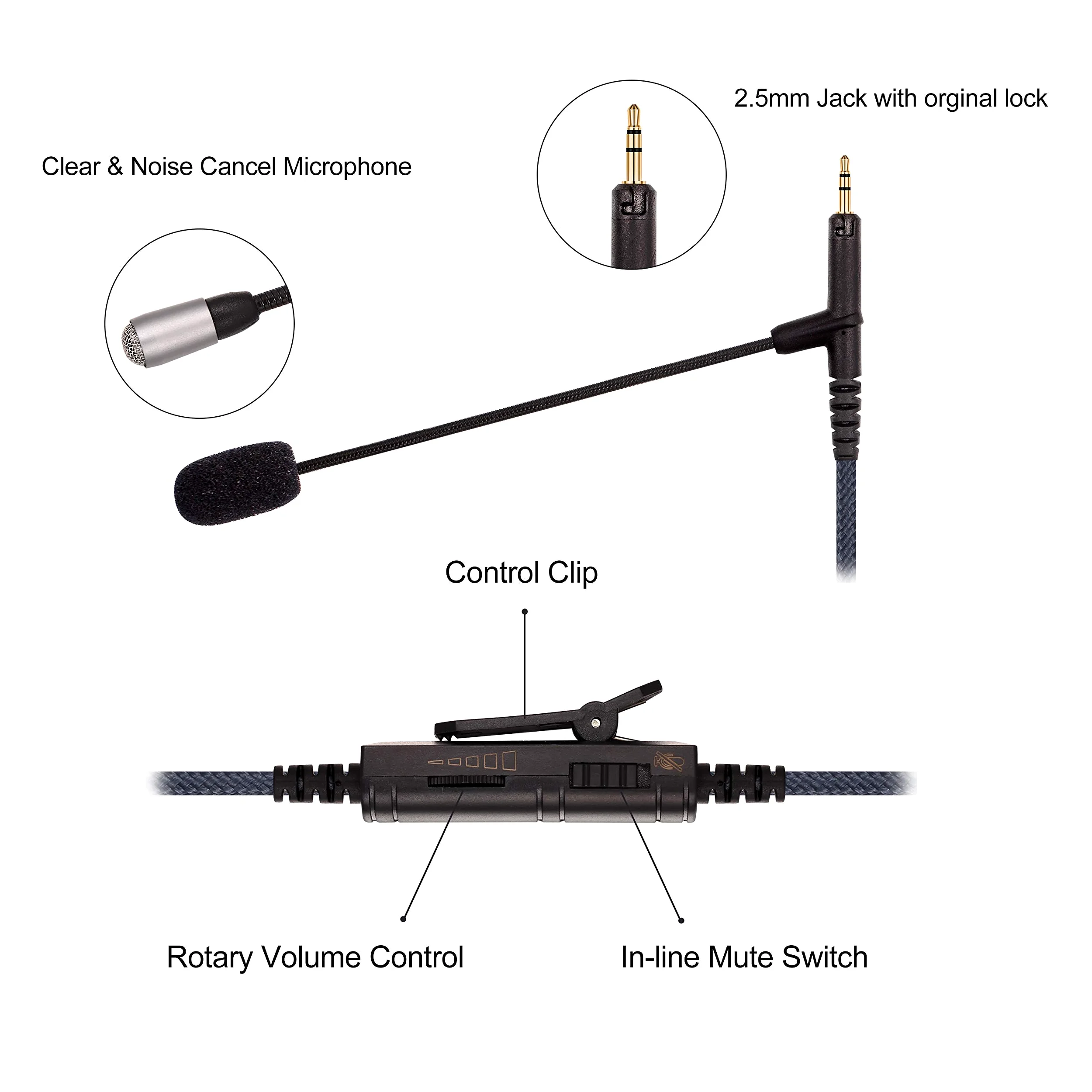 Kabel mikrofonowy Boompro kompatybilny z Sennheiser HD598, HD598Cs, HD560s, HD598SE, HD620S, HD400PRO, HD599, kontroler Xbox One, PlayStation PS4, PC (150 cm)