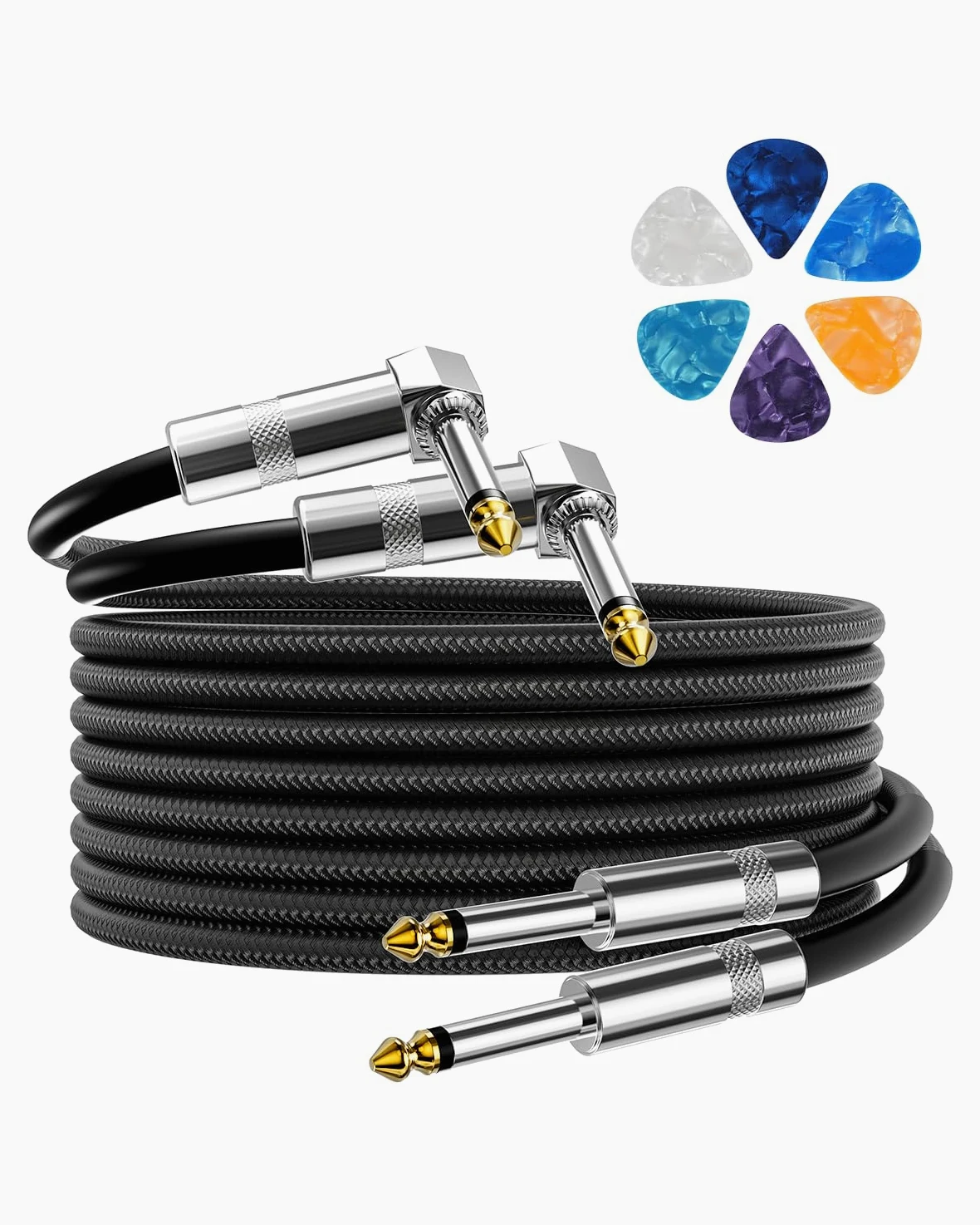 Aqdocvf Kabel do gitary 2 szt., kabel instrumentalny, wzmacniacz gitarowy, przewód bez hałasu i długotrwały akord gitarowy do gitary basowej i gitary elektrycznej, mandoliny, kabel 1/10.2 cm, kąt