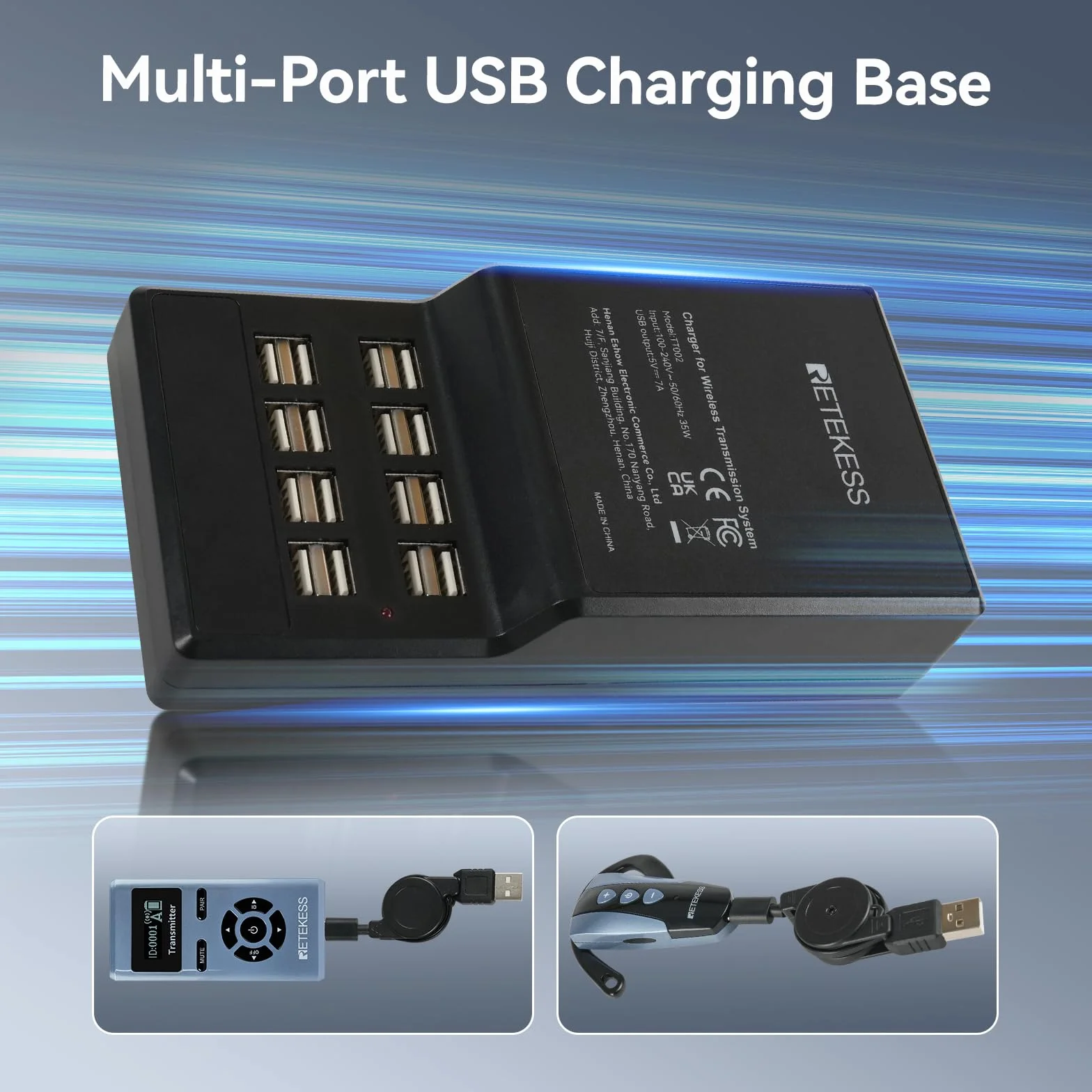Retekess TT106S Bezprzewodowy System Tour Guide, Słuchawki Tour Guide, Sterowanie Jednym Dotknięciem, 2.4G,Port ładowania USB, dla Grup Turystycznych, Sesje Szkoleniowe (1 Nadajnik, 15 Odbiorników)