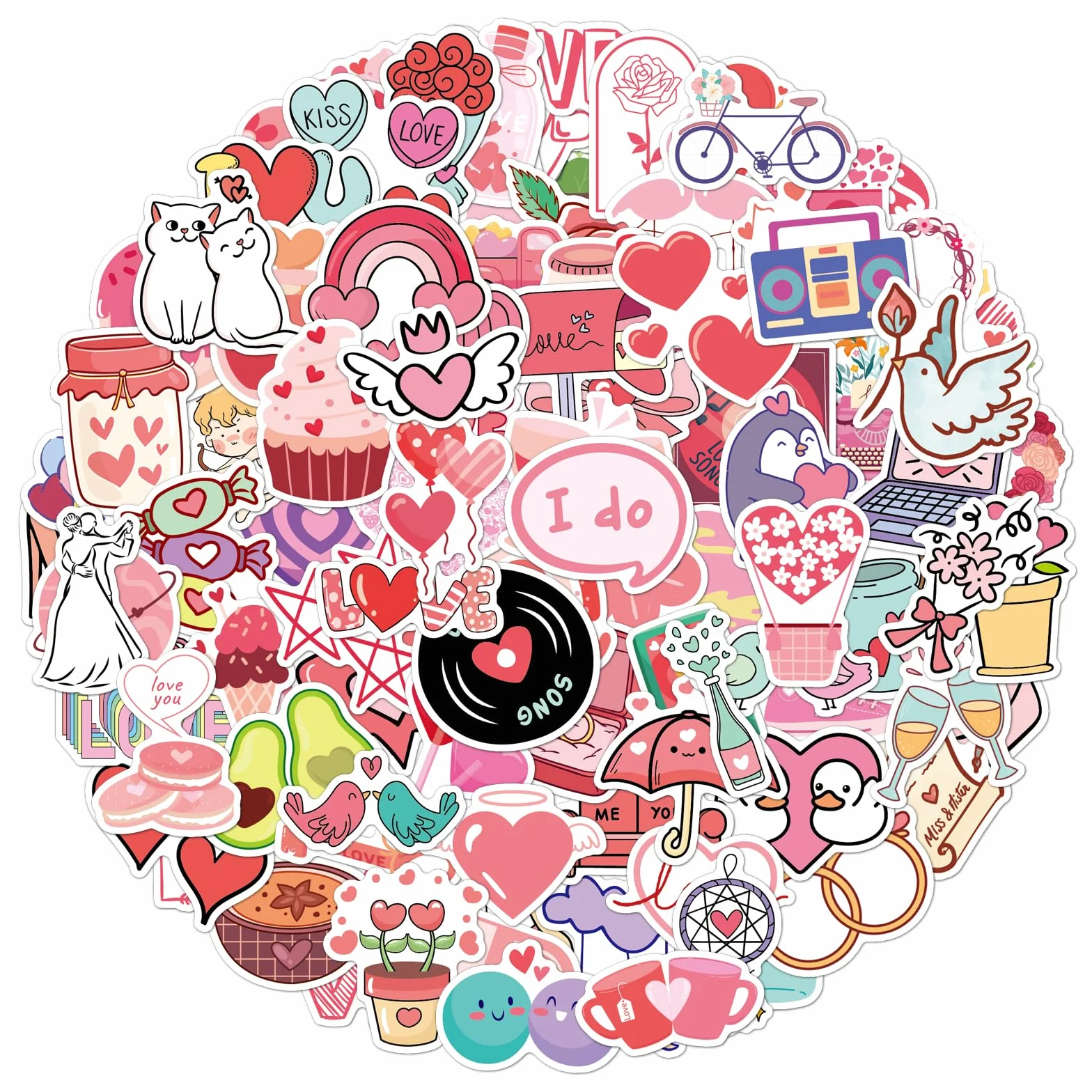 TIESOME 100 sztuk różowych naklejek w kształcie serca, słodkie naklejki do scrapbookingu, estetyczne naklejki na butelki z wodą, wodoodporne winylowe naklejki na koperty, laptop