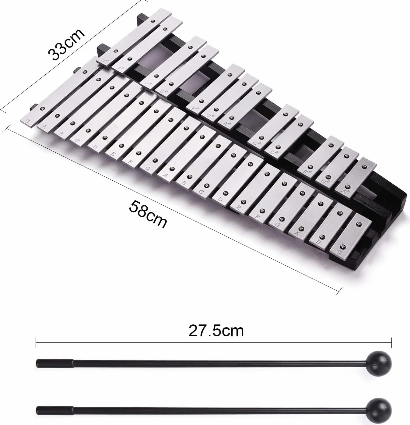 Btuty 30-sztabkowy ksylofon Glockenspiel, składany, instrument muzyczny perkusyjny, drewniana rama i aluminiowe sztabki, prezent z torbą do przenoszenia