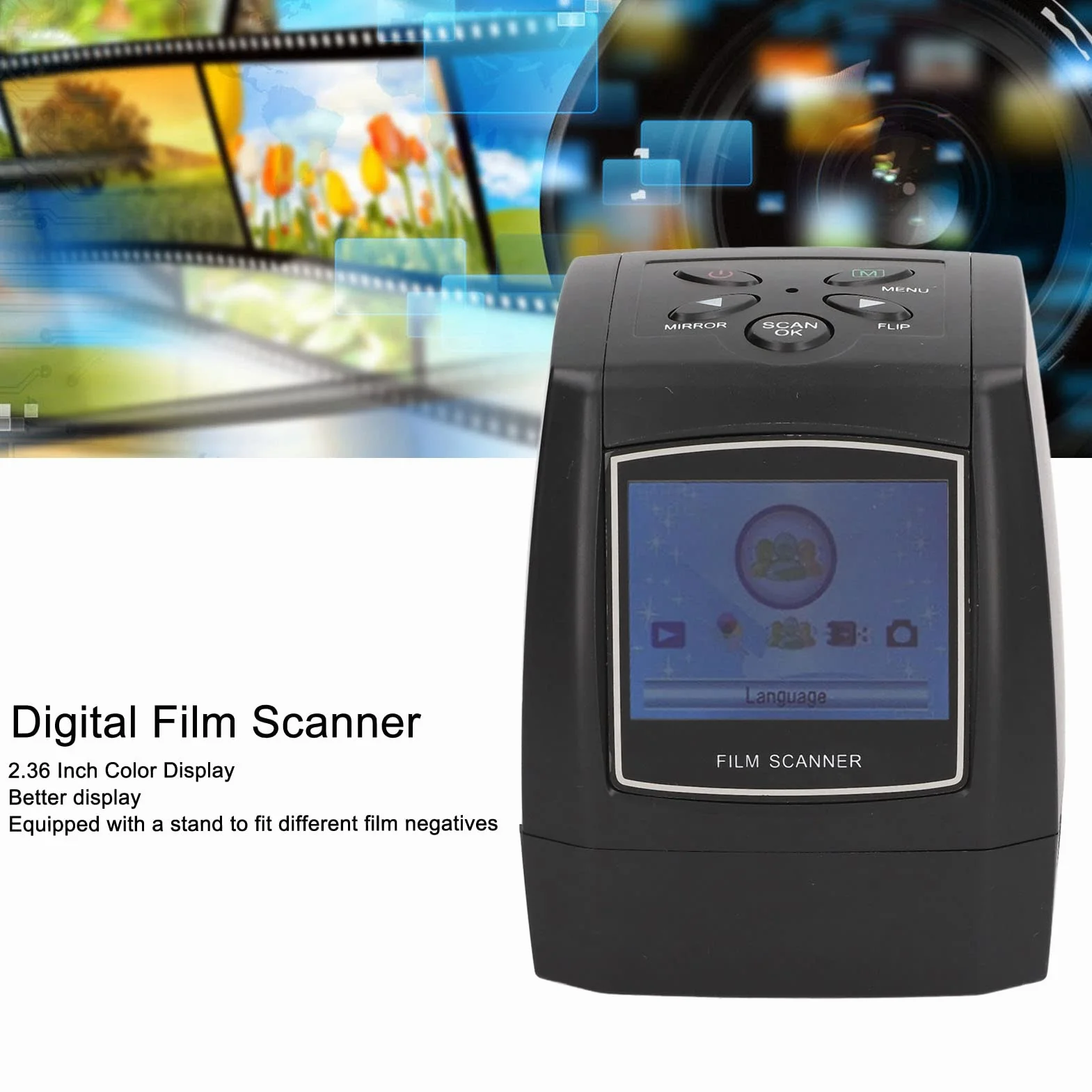 Skaner Filmów i Slajdów, Mini Cyfrowy Skaner Slajdów z Kolorowym Ekranem 2,36 Cala, Przenośna Cyfrowa Przeglądarka Obrazów USB MSDC, do Zdjęć Cyfrowych, 5.0MP/10MP 1800Dpi / 3600 Dpi