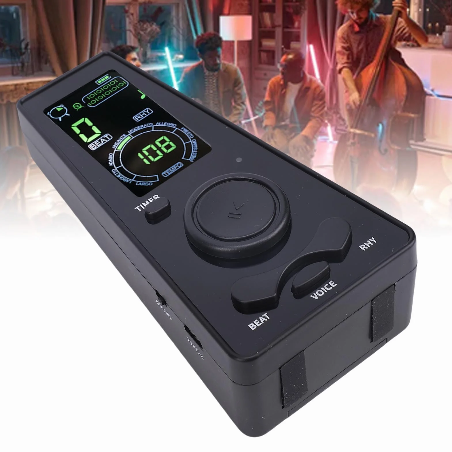 Fockety Cyfrowy metronom, metronom elektroniczny z nabijaniem tempa 40-208 BPM, 9 trybów rytmicznych, wyświetlacz LED, timer, tryb głosowy, perkusji i wszystkich instrumentów