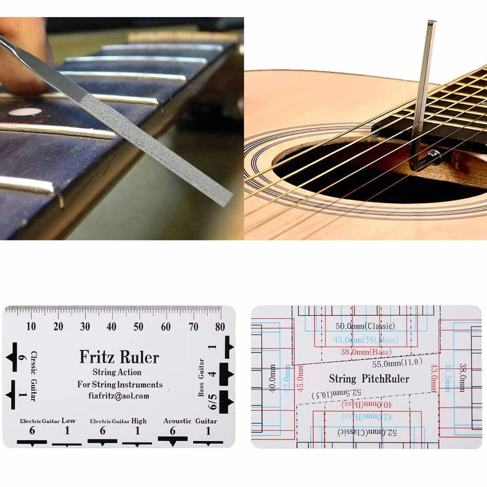 Zestaw do pielęgnacji gitary: 15-częściowy zestaw akcesoriów do gitary, ukulele, basu i innych - zawiera pliki, linijkę, nawijarkę, frez, klucz i etui