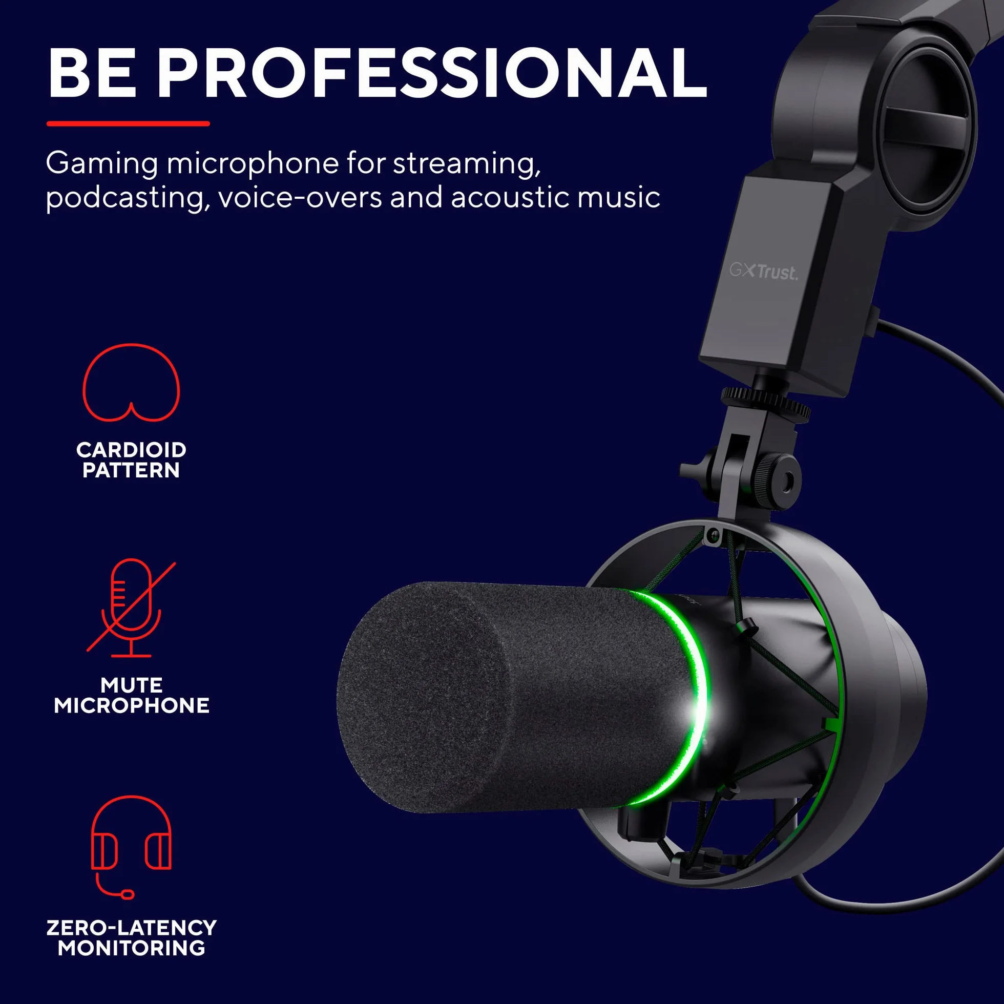 Trust Gaming GXT 255+ Onyx Mikrofon Streamingowy Studyjny z Ramieniem, Pop Filter i Kosz Antywibracyjny, Mikrofon Komputerowy USB z Wysięgnikiem, Podcast, ASMR, Nagrywanie Muzyki, Stream, Gry