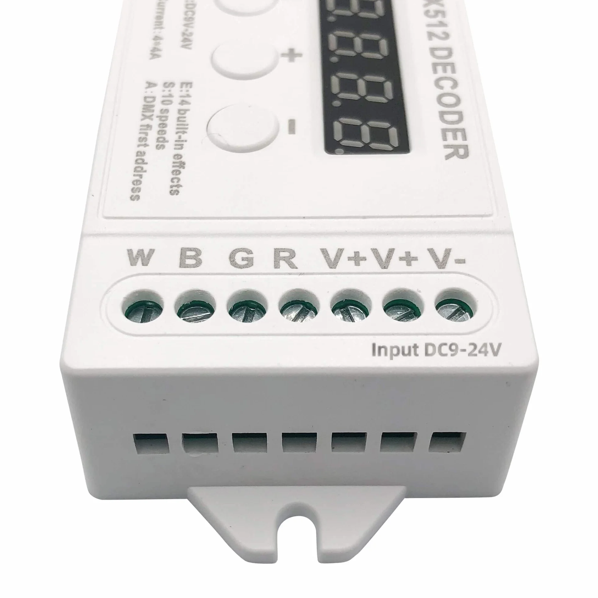 GIDEALED 4-kanałowy dekoder DMX, RGBW DMX512 dekoder z wyświetlaczem cyfrowym, sterownik ściemniacza PWM 16 A, kontroler LED RGB RGBW DC9-24 V