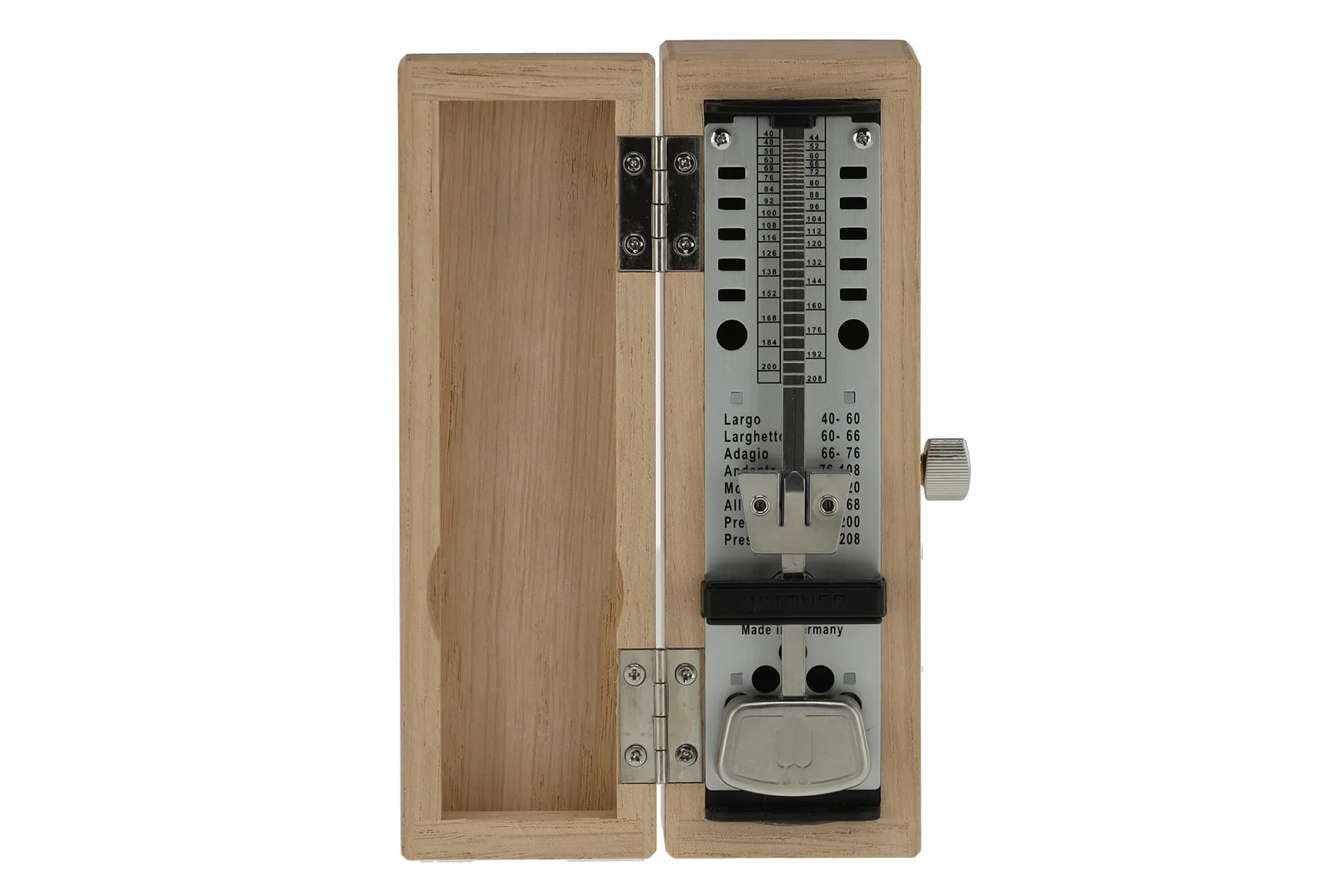 Metronom Wittner Super-Mini Seria 880.2 - Obudowa z drewna litego - Bez dzwonka - Kolor dębu matowego - Mechanizm nakręcany - Brak potrzeby używania baterii - Wyprodukowano w Niemczech