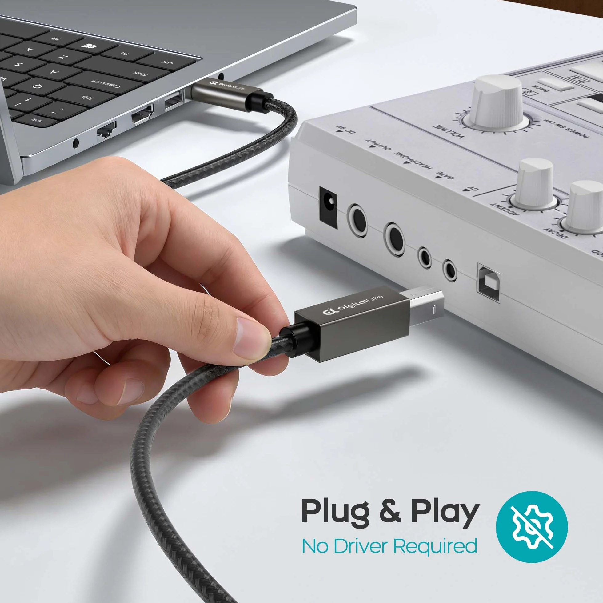 DigitalLife FlexMIDI Pro 2M Kabel MIDI USB-C do USB-B do Pianina, Klawiatur MIDI i Interfejsów Audio, Kompatybilny z Windows, macOS i Linux | Oplot Nylonowy, MIDI-CB200-II