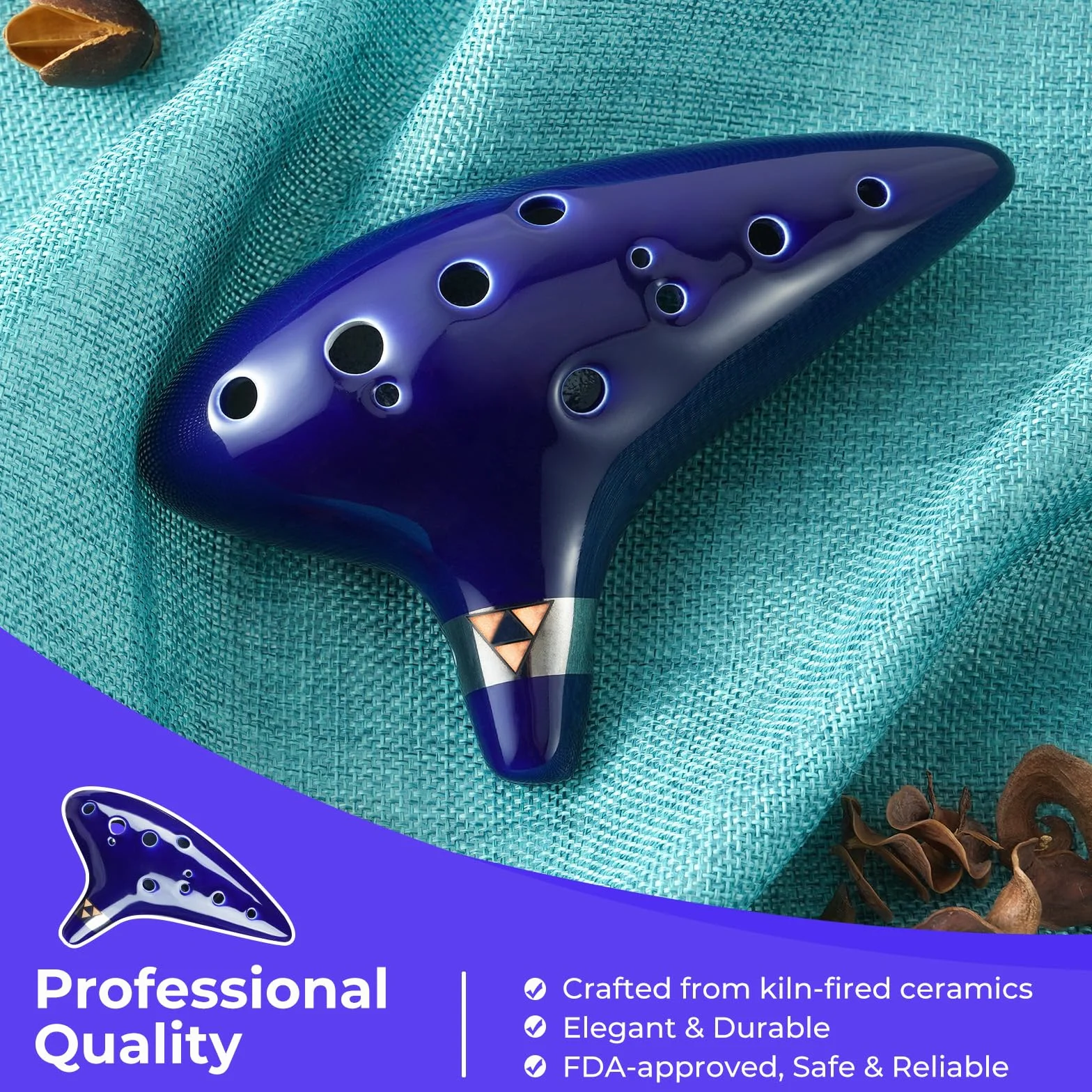 Ohuhu Ocarina 12 Ceramiczny otwór okaryna, Legenda o Zelda Alto C Zelda Ocarinas Instrument z Białym Uchwytem, Lina, Torba & Instrukcja Niebieski