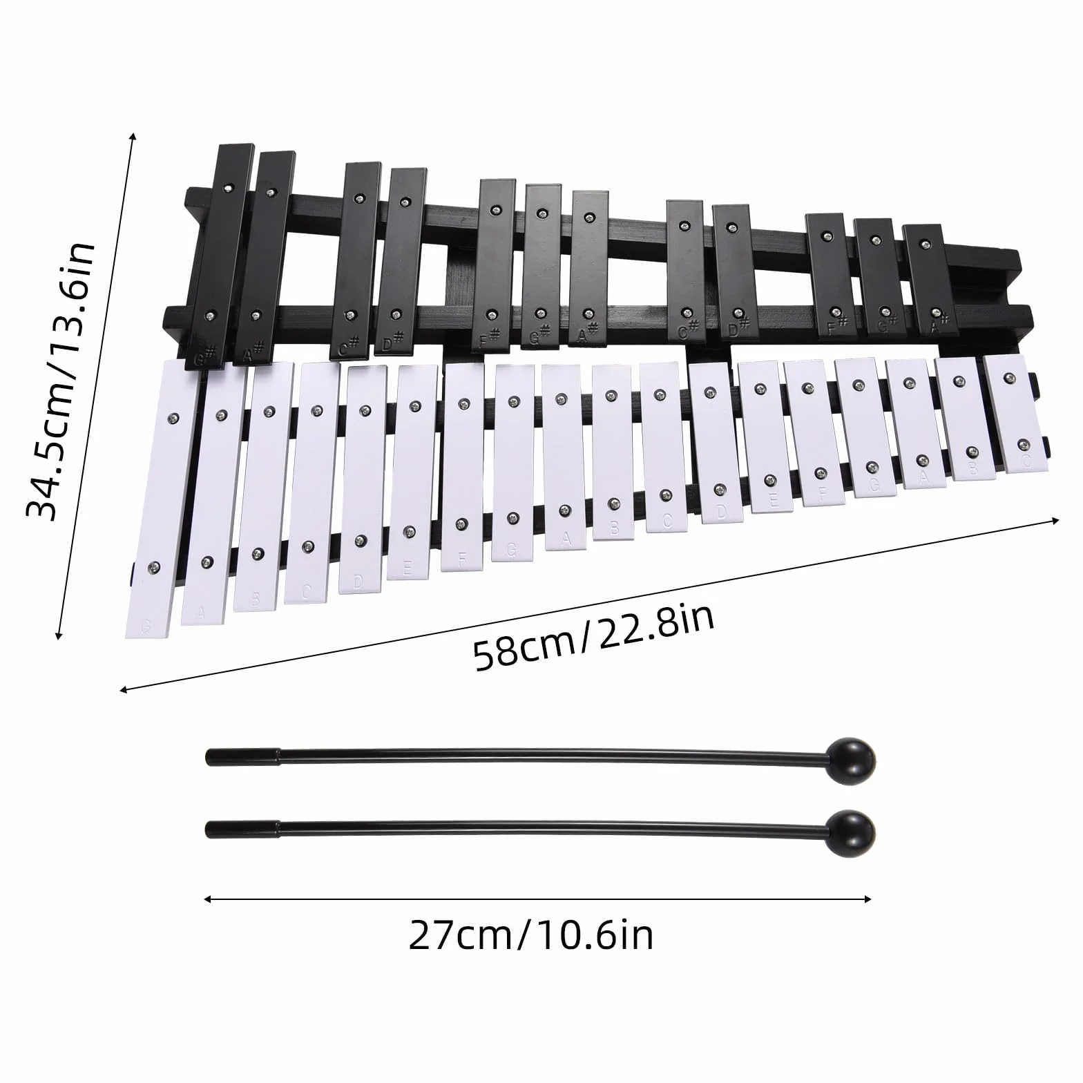 Btuty Glockenspiel 30 notatek składana drewniana rama aluminiowa pręty o grubości 5 mm perkusyjny instrument muzyczny z torbą do przenoszenia
