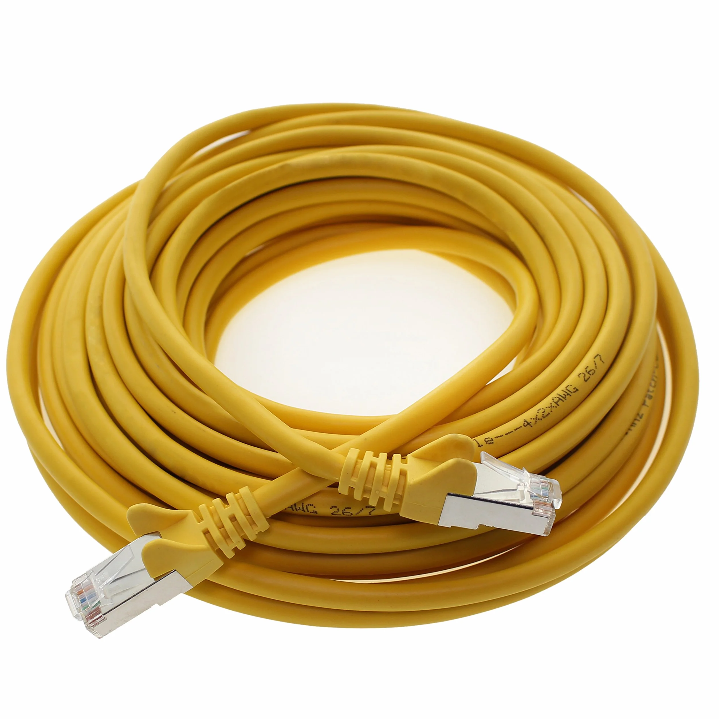 1aTTack.de Kabel sieciowy CAT5 CAT 5e kabel sieciowy kabel krosowy 2 x złącze RJ45 folia + oplot ekranowany CAT 5 SFTP żółty - 7,5 m 7,5 metra