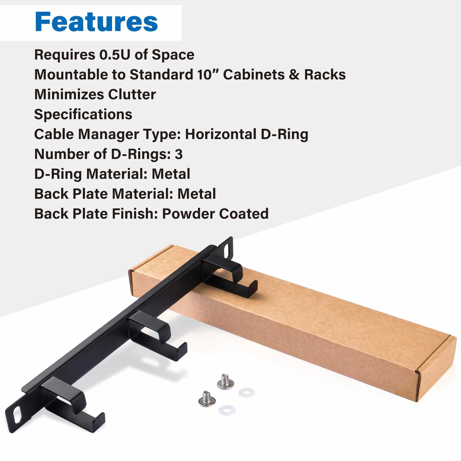 GeeekPi 10 Zoll Server-Rack 0,5U Rack Cable Management Panel z 3 pierścieniami D do DeskPi RackMate T1 i 10 Zoll Server Rack