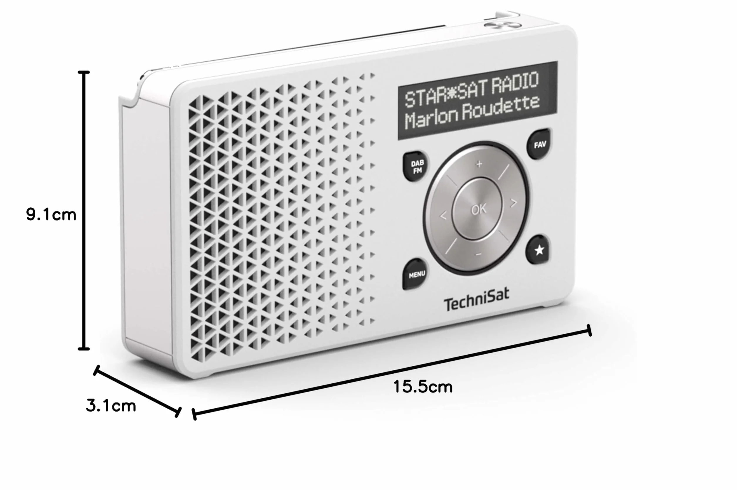 TechniSat DIGITRADIO 1 — przenośne radio DAB+ z baterią (DAB, FM, głośnik, gniazdo słuchawkowe, ulubiona pamięć, wyświetlacz OLED, mały, 1 wat RMS), biały