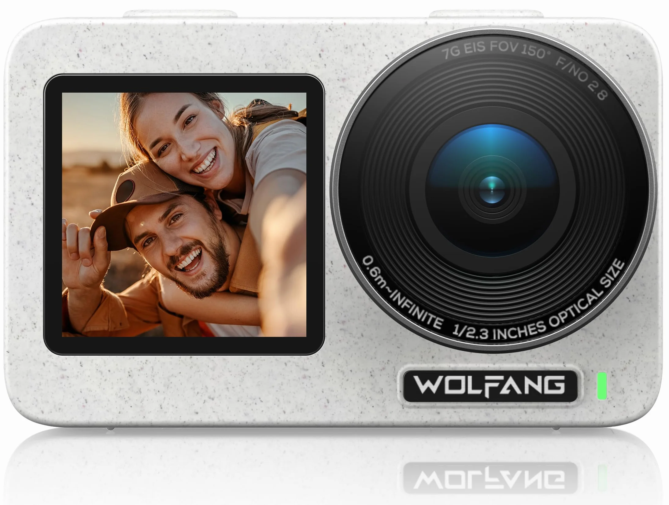 WOLFANG Seeker One White wodoszczelna kamera sportowa z wideo 4K60 Ultra HD, kolorowy wyświetlacz z dwoma ekranami, kamera podwodna o długości 16 m, transmisja na żywo, kamera internetowa,