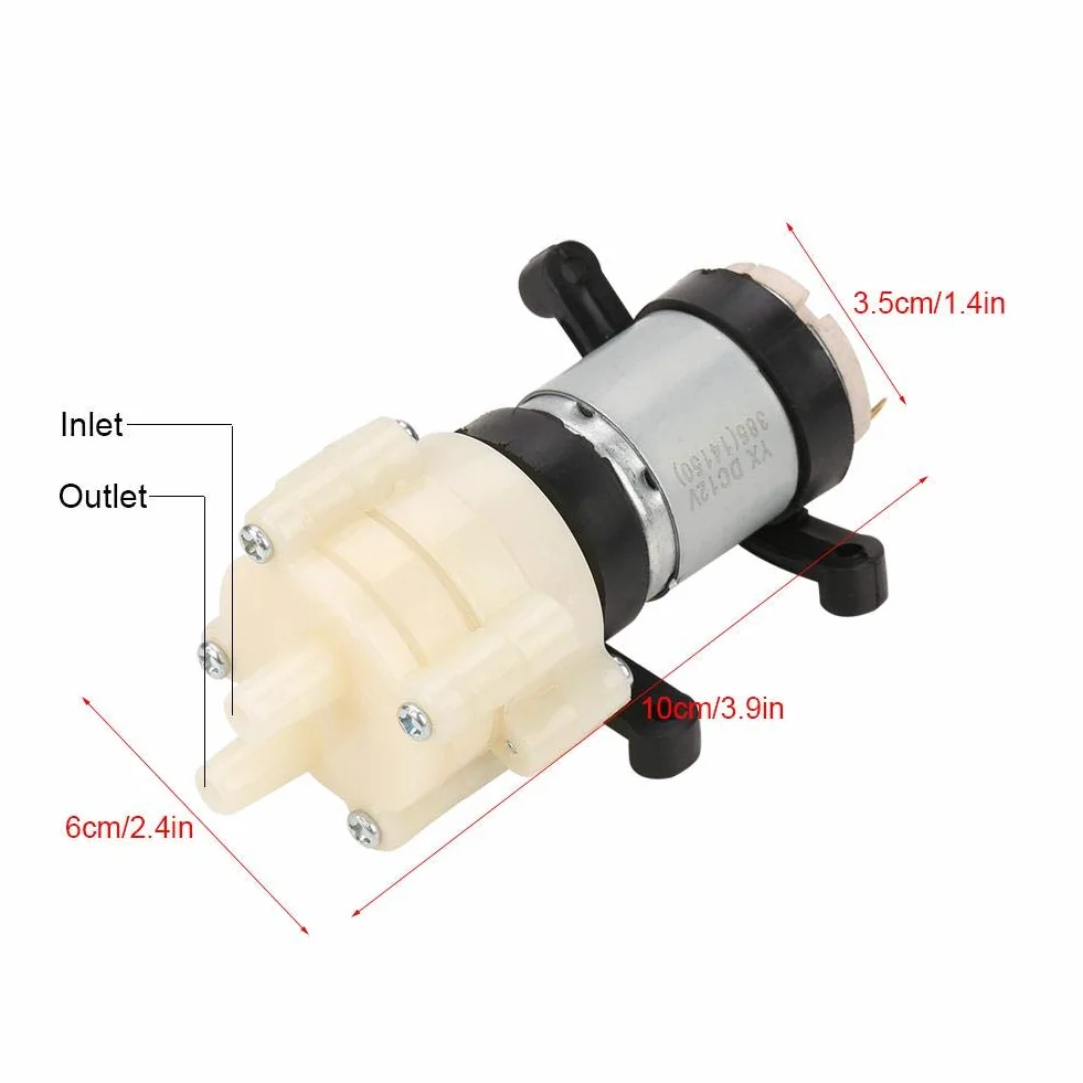 Membranowa pompa wodna 12 V Mini elektryczna pompa wodna 1,5-2 l/min ciśnieniowa pompa wody membranowa, do ekspresu do herbaty zbiornika ryb, 10 x 6 x 3,5 cm
