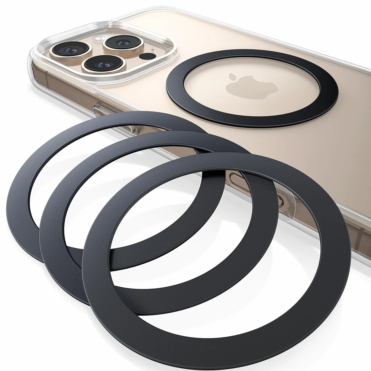 Lamicall naklejki pierścieniowej dla Mag-Safe - [4 sztuk]Ekstra silny metalowy pierścień,zestaw konwersyjny na bezdotykowego ładowania, odpowiedni dla iPhone 16/15/14/13/12/11, Galaxy,Android - Czarny
