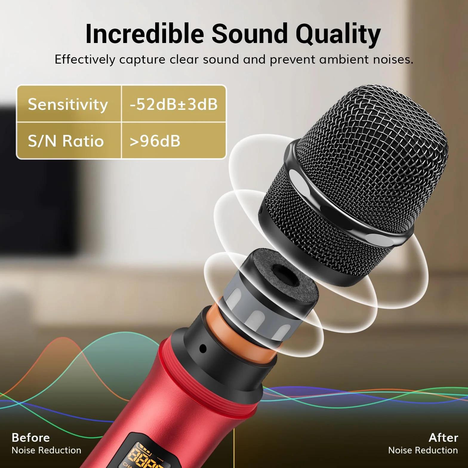 TONOR Mikrofon Bezprzewodowy, Podwójny Metalowy Mikrofon Dynamiczny UHF z Ladowalnym Odbiornikiem, do Spiewania Karaoke, Domowego KTV, Wesela, DJ-a, Imprezy, 60 m (TW630), Srebrny-Czerwony