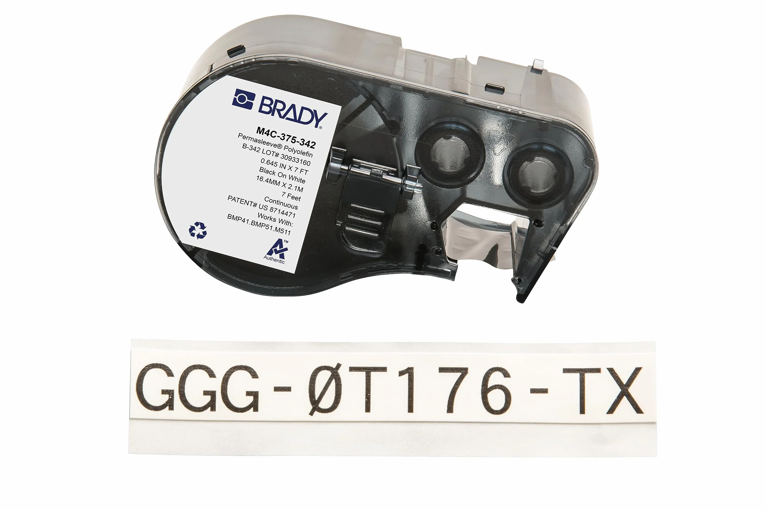 Brady Etykiety Poliester samolaminujący do etykieciarek BMP41/BMP51/BMP53/M511-140 Samoprzylepne etykiety - Czarny na białym, przezroczystym (55,88 mm (L) x 12,70 mm (A)) - M4-74-461