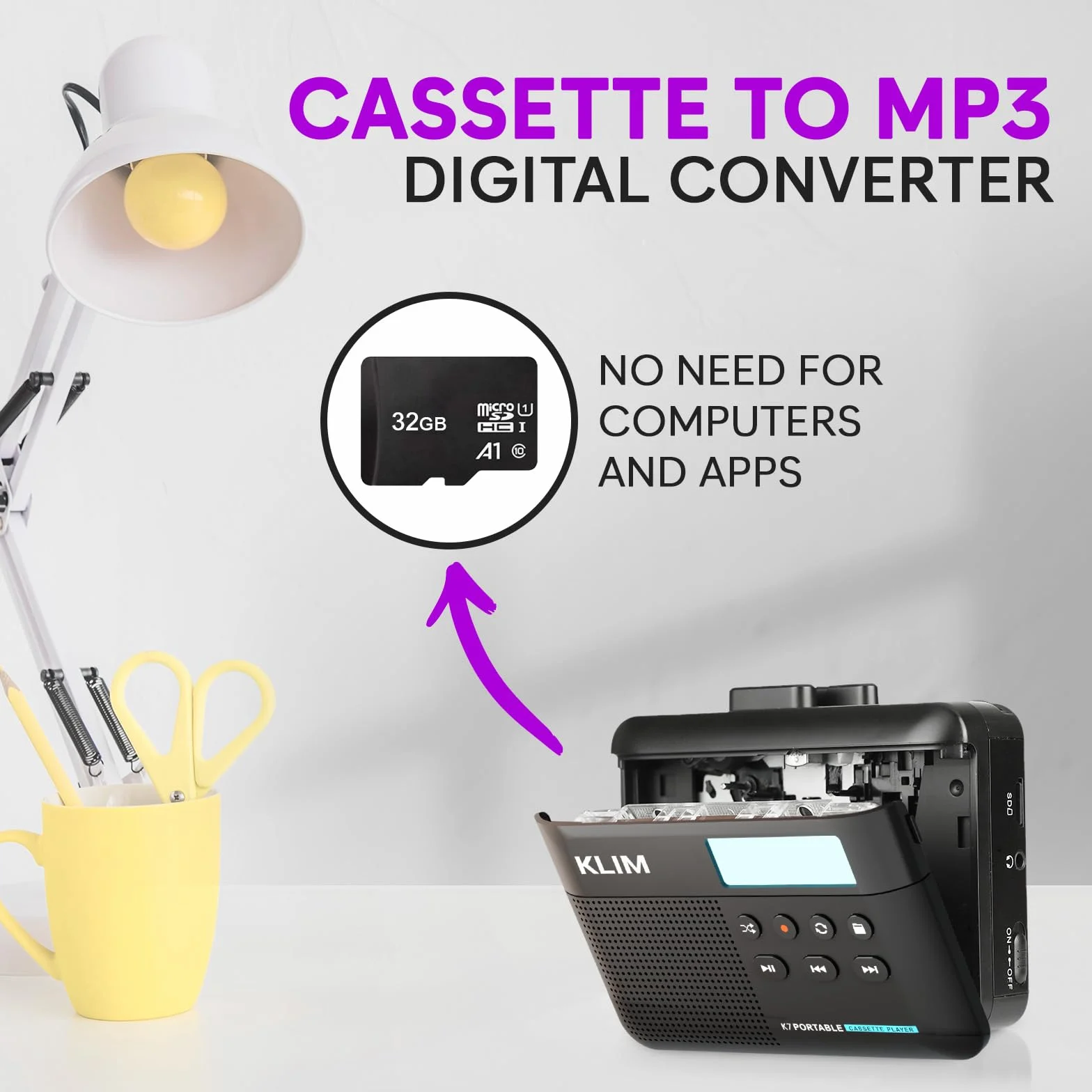 KLIM K7 Odtwarzacz kasetowy Walkman MP3 konwerter 32GB SD