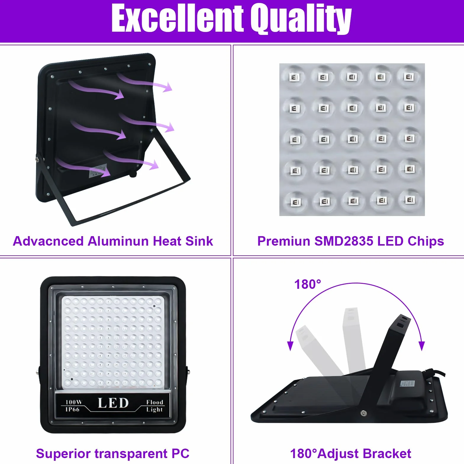Reflektor UV 100 W 395-405 NM IP66 wodoszczelny Black Light Halloween