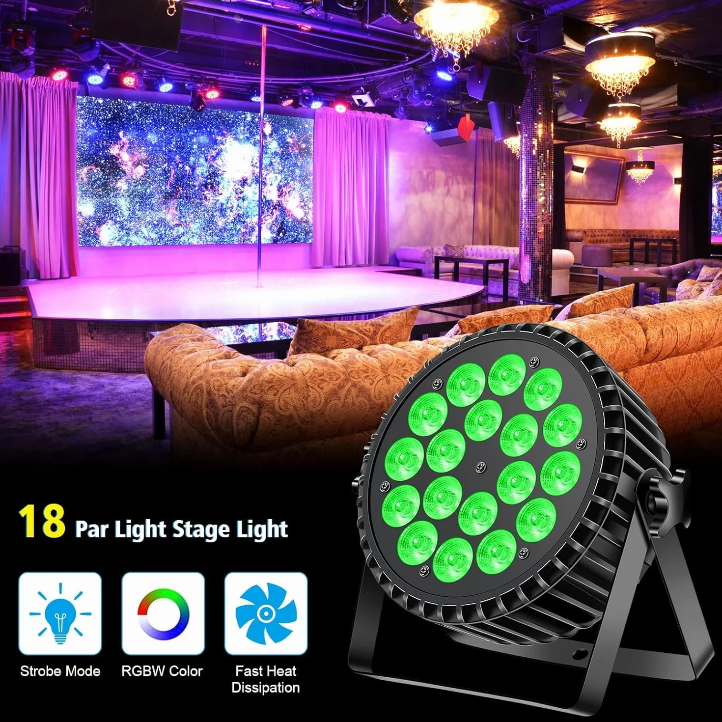 4 szt Reflektor LED Par 200W 18 LED reflektor sceniczny reflektor dyskotekowy światło imprezowe, 8CH Par LED światło RGBW DMX dźwięk stroboskopowy DJ świetlny na pokaz bar impreza Halloween