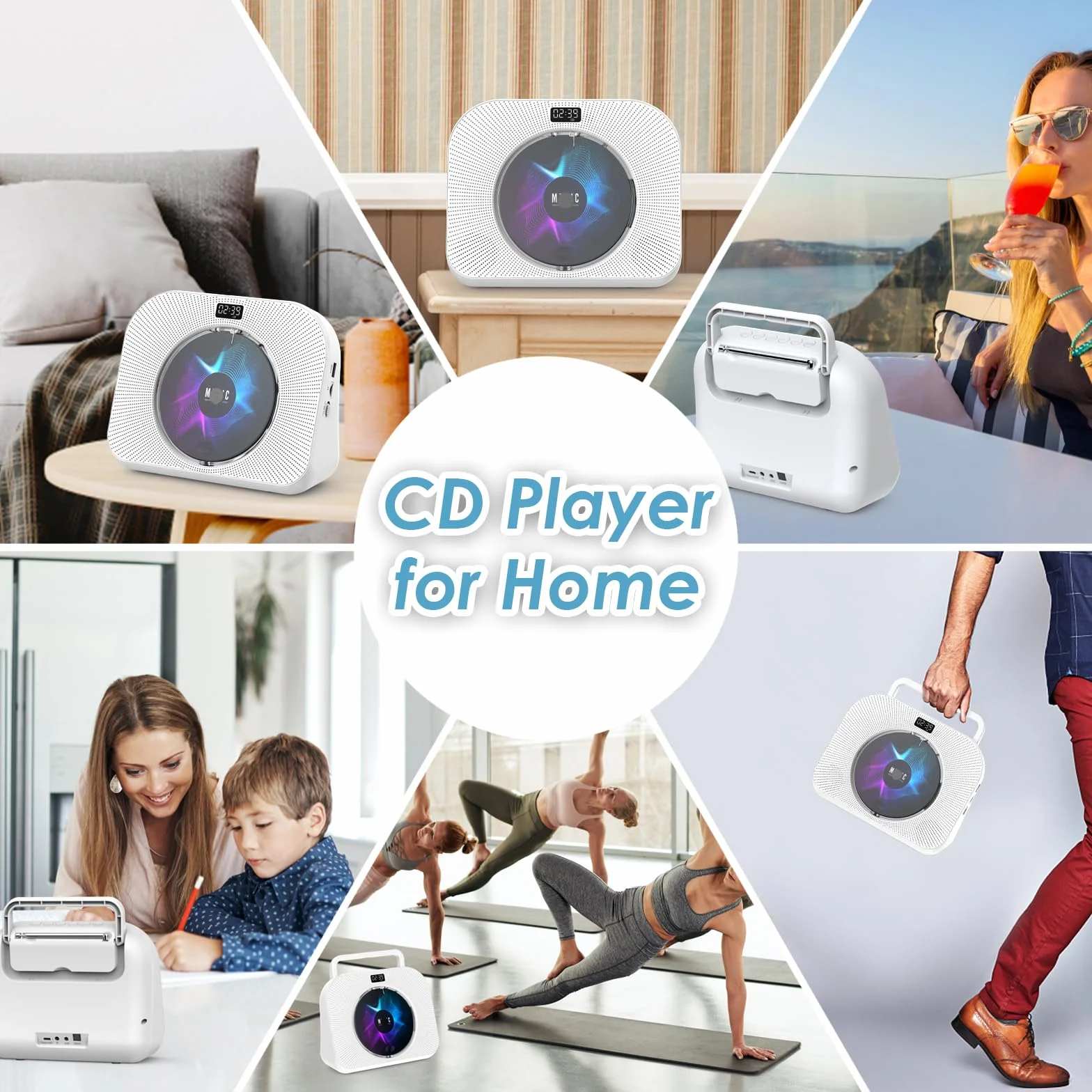 GuerayOdtwarzacz CD dla dzieci radio z głośnikami, Bluetooth, zdalnym sterowaniem, budzikiem, timerem, odtwarzaniem USB i kart