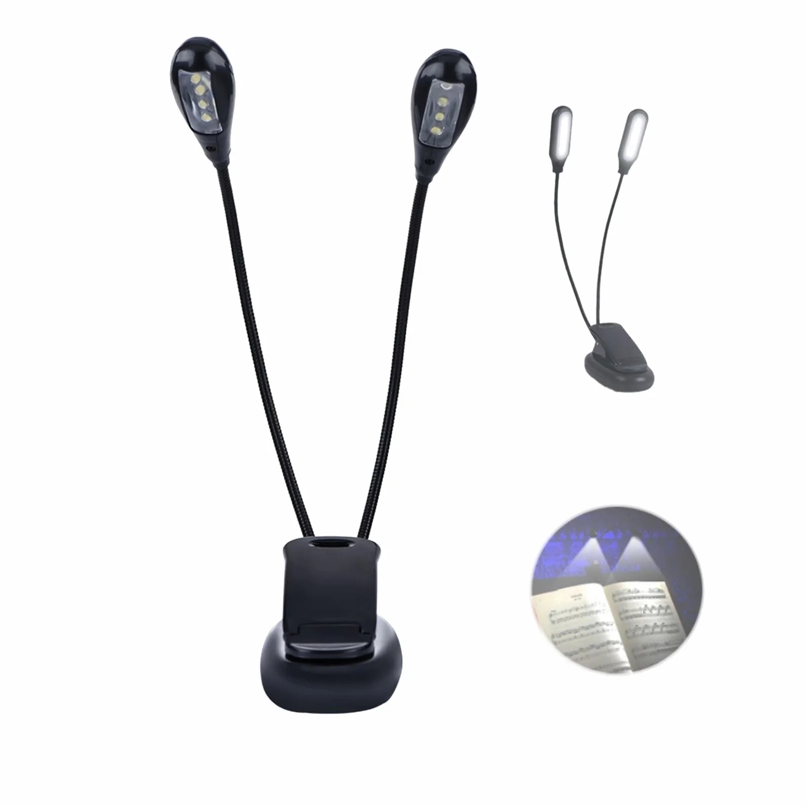 Zunate Lampa do stojaka muzycznego, klips LED, lampa na książki, podwójne regulowane ramiona, lampka do czytania, dla uczniów/dzieci i muzyki/fortepianów (8 koralików)