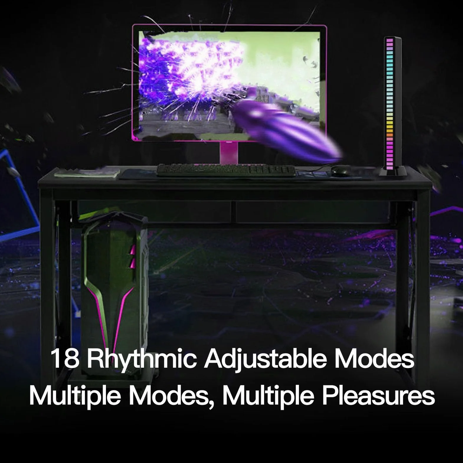 Pasek świetlny RGB Rhythm, Oświetlenie Rytmu Muzyki z 8 Trybami Dynamicznymi, Redukcja Szumów, Mikrofon o Wysokiej Czułości, Odpowiedni do Samochodu