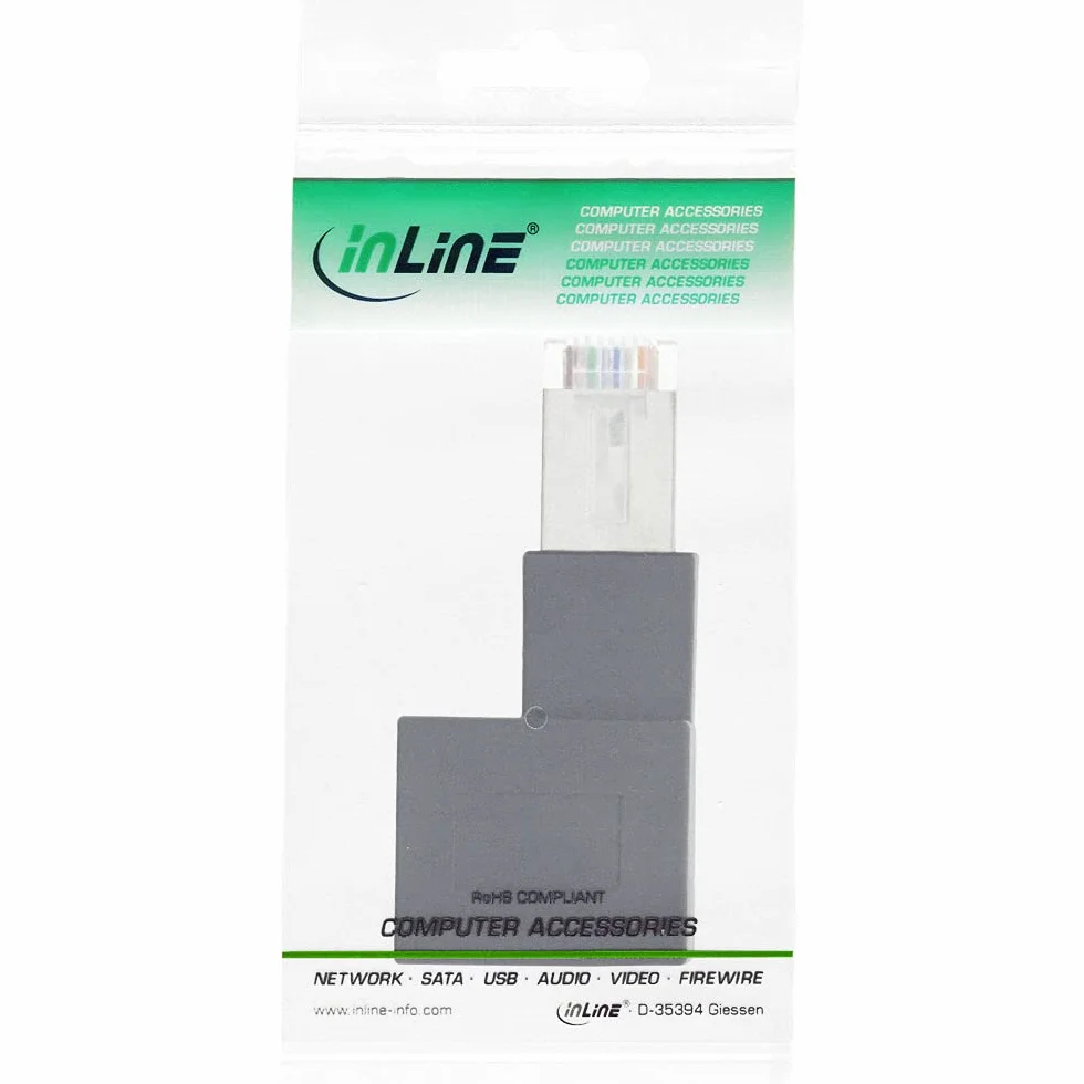 InLine® Adapter kabla krosowego Cat.6A, RJ45 wtyczka/gniazdo, kąt 90° w prawo