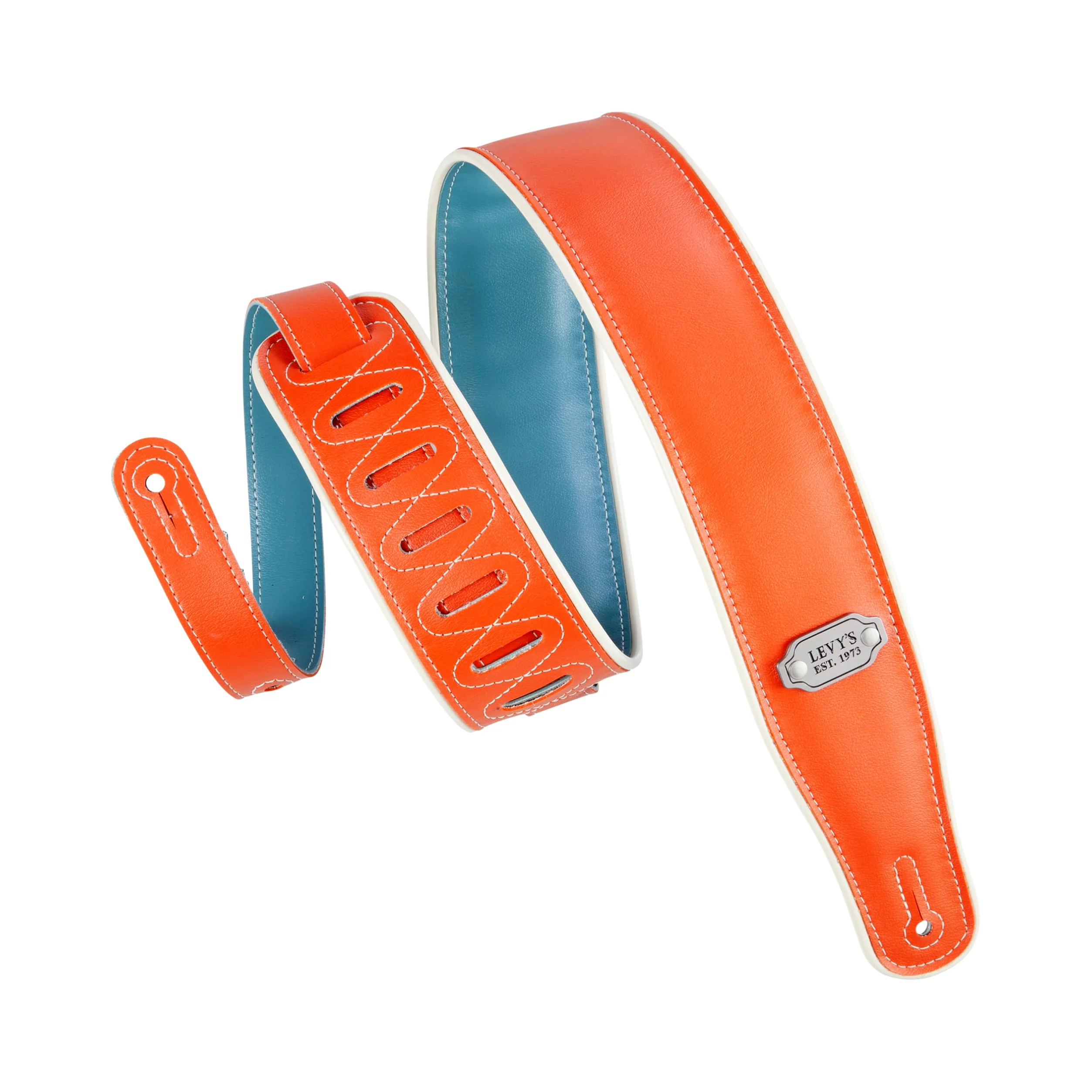 Levy's Leathers 6,8 cm pasek do gitary dwustronny winylowy wzór pomarańczowy, turkusowy i kremowy (M26VCP-ORG_TEL