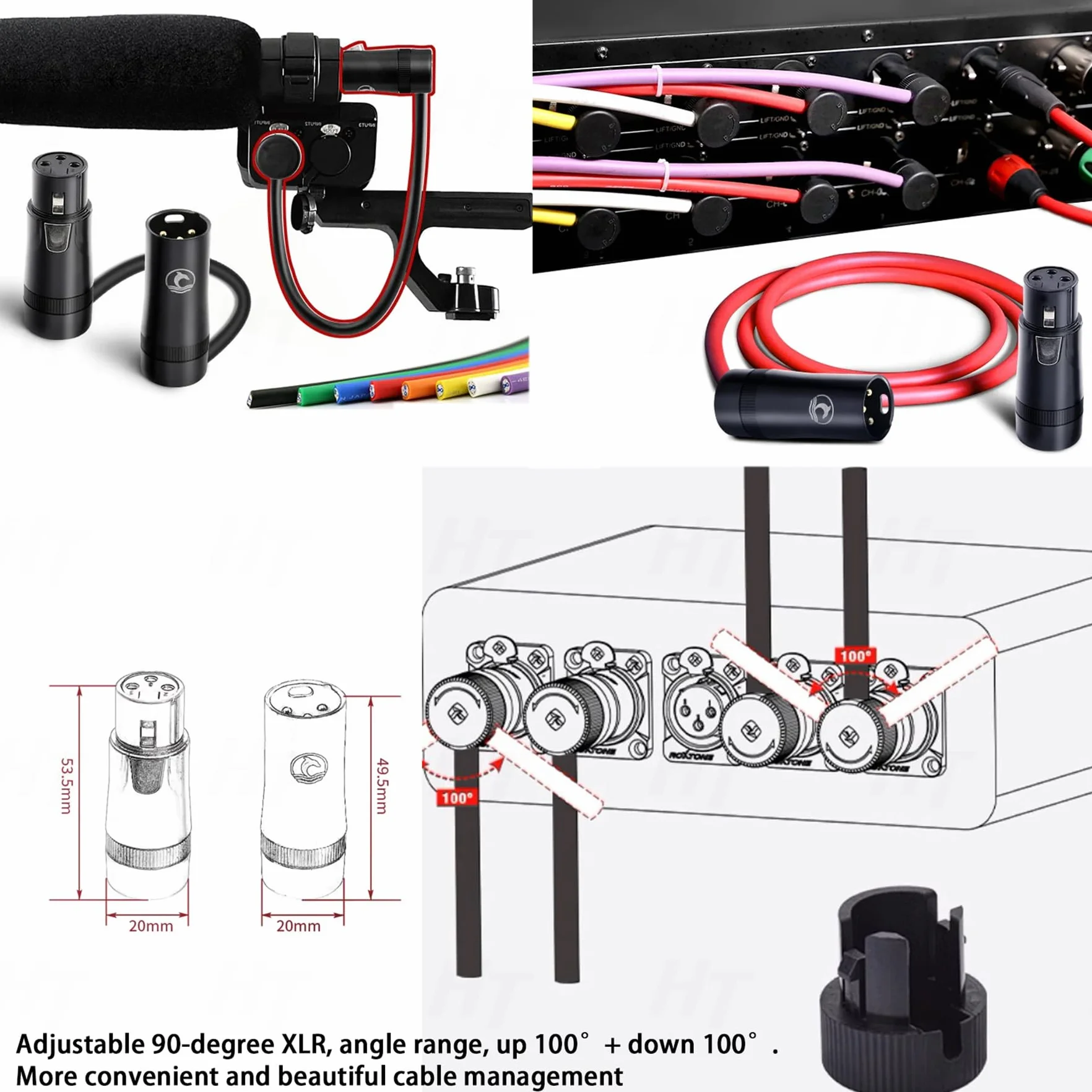 HangTon Kabel audio do rejestratora, mikserów, mikrofonów, głośników urządzeń dźwiękowych Mixpre 10 II Zoom F8n Zaxcom Sony Canon Camera, wtyczka XLR 3-pinowa na gniazdo, niskoprofilowy prostokątny