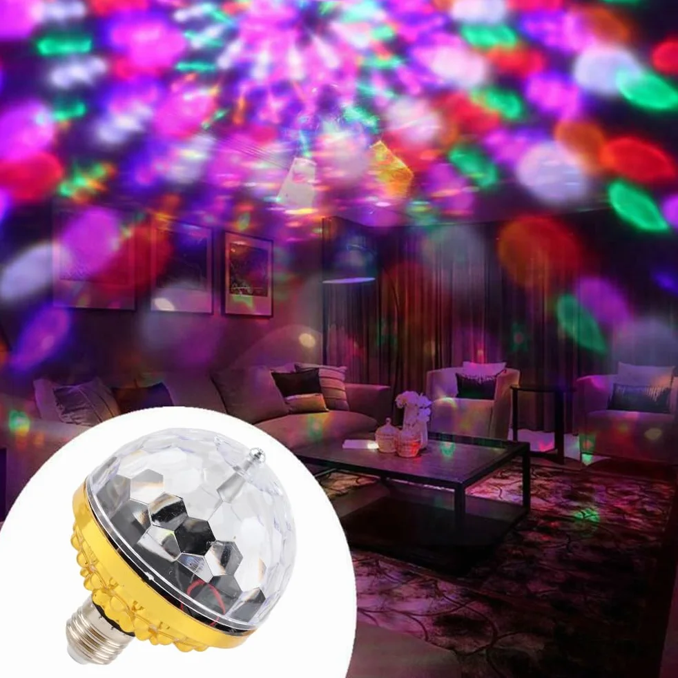 Kolorowa obrotowa kula, kryształowe światło DJ RGB, stroboskopowa kula LED RGB disco, imprezowa, obrotowa żarówka z wtyczką 85-265 V (wtyczka UE)