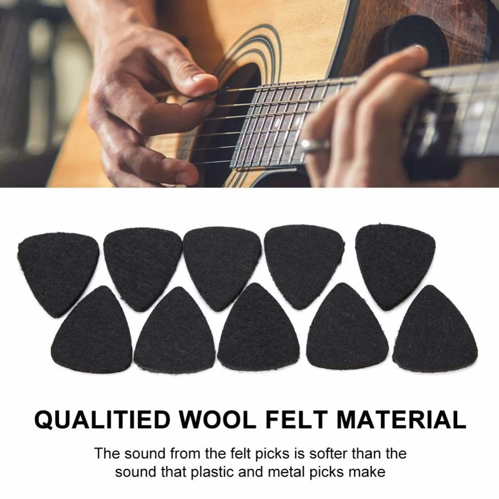 Dilwe 10 szt. plektronów z filcu wełnianego 3 mm do gitary ukulele (czarne)
