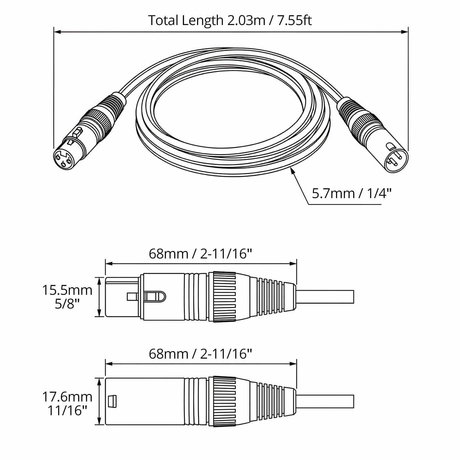 QWORK 2 x kabel XLR 2 m - profesjonalny 3-pinowy kabel mikrofonowy męski na żeński z ekranowaniem do konsoli do miksowania, studia, głośnika, bez transmisji dźwięku