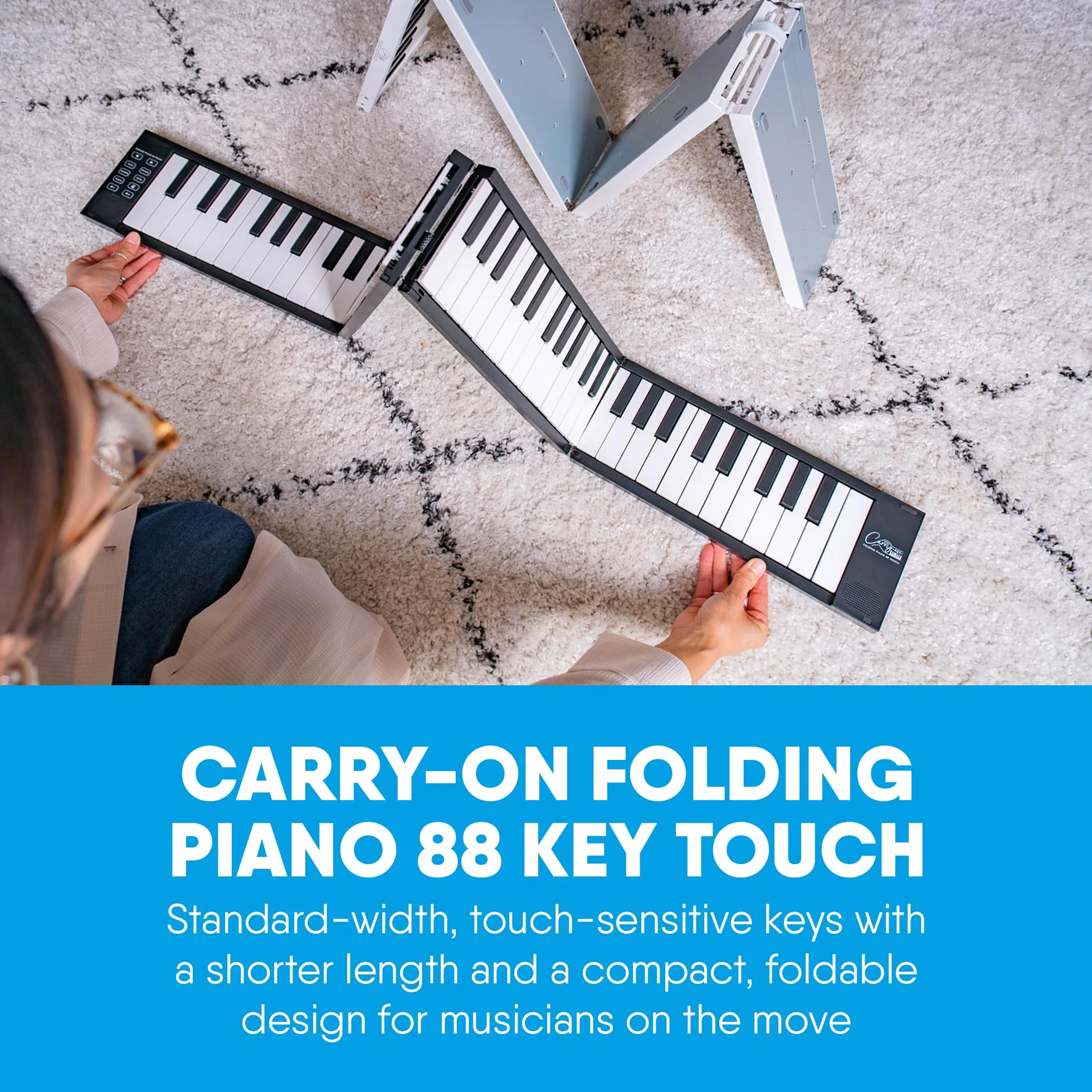 Blackstar BA215011 Carry-on FP-88 Touch 88 klawiszy, czułość na dotyk, czarne, przenośne składane pianino cyfrowe przez kontroler USB MIDI z akumulatorem
