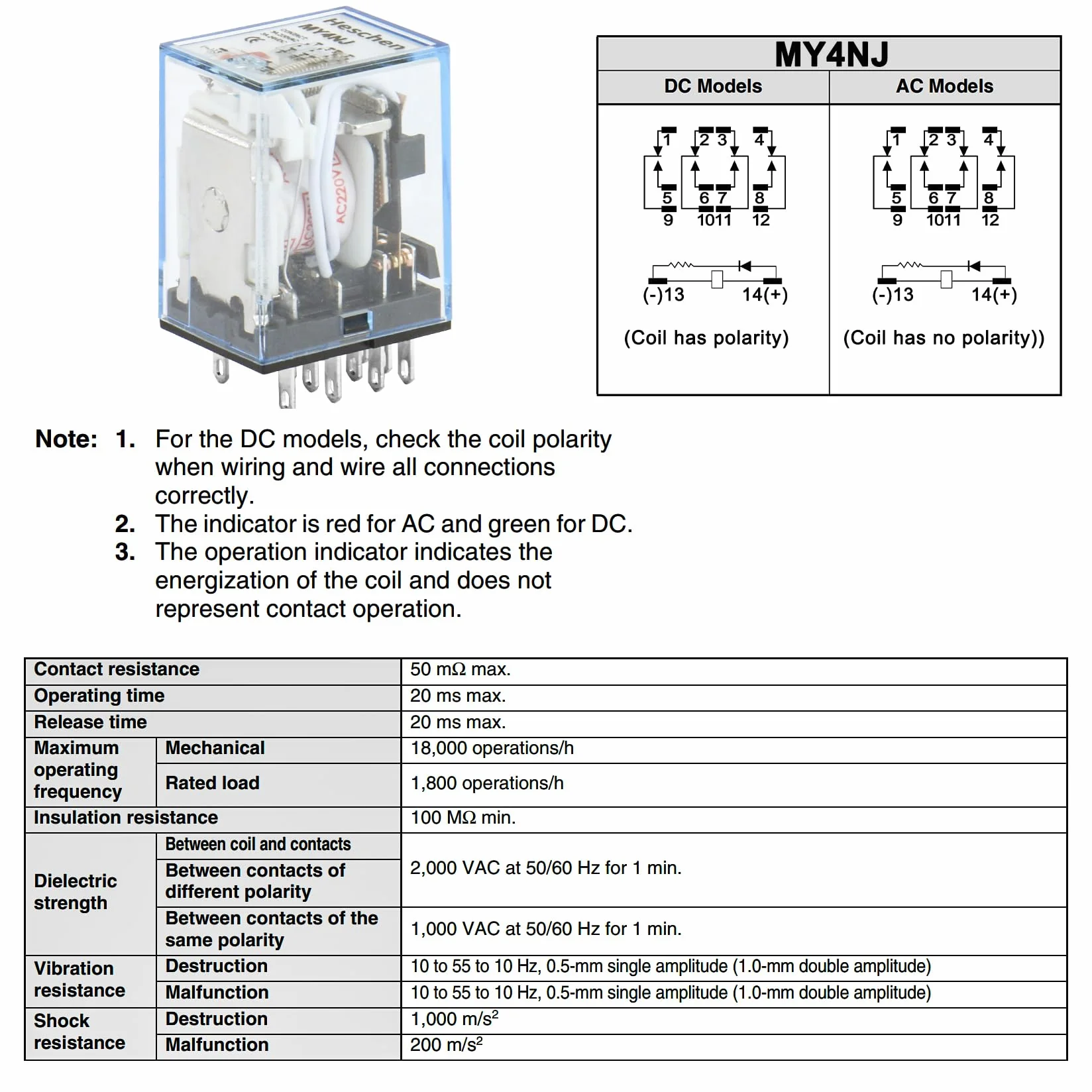 Heschen Gereral przekaźnik zasilający MY4NJ 220 V AC cewka 3 A 220 V AC/24 V DC 4PDT Wskaźnik LED 14-pinowe zaciski