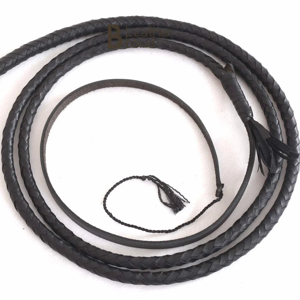 Indiana Jones Style Bull Whip 1,2 m 8 warkoczy prawdziwa skóra bydlęca bcz czarny