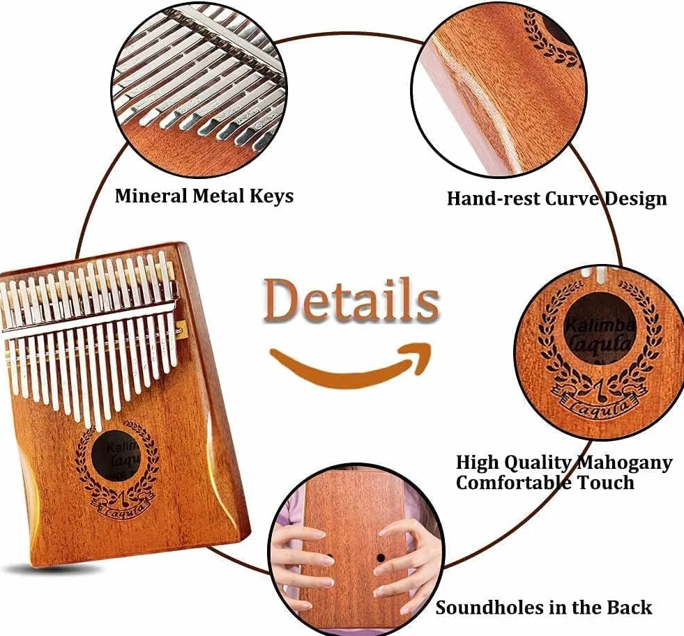 Kalimba 17 Klawiszy Fortepian – Przenośny Mbira Sanza Palec Fortepian Profesjonalny Instrument Muzyczny z Instrukcja Nauki, Młotek Strojeniowy Prezent Dla Dzieci Dorosłych