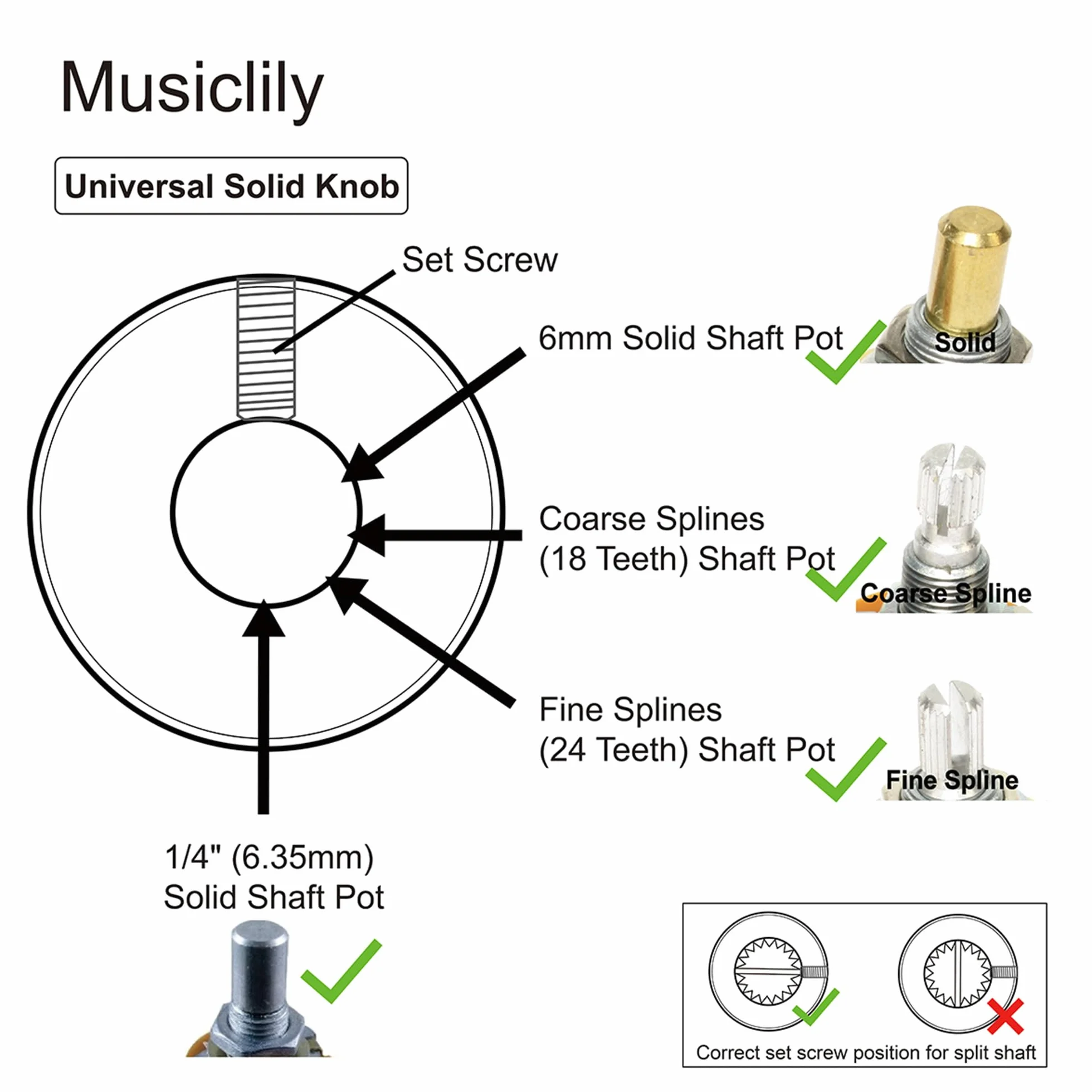 Musiclily Pro 1/4" Wciskane Stalowy Gałka Dome Flat Top na śrubkę Złącze Uniwersalny do Gitar Elektrycznych i Basowych, Nikiel(2 szt.)