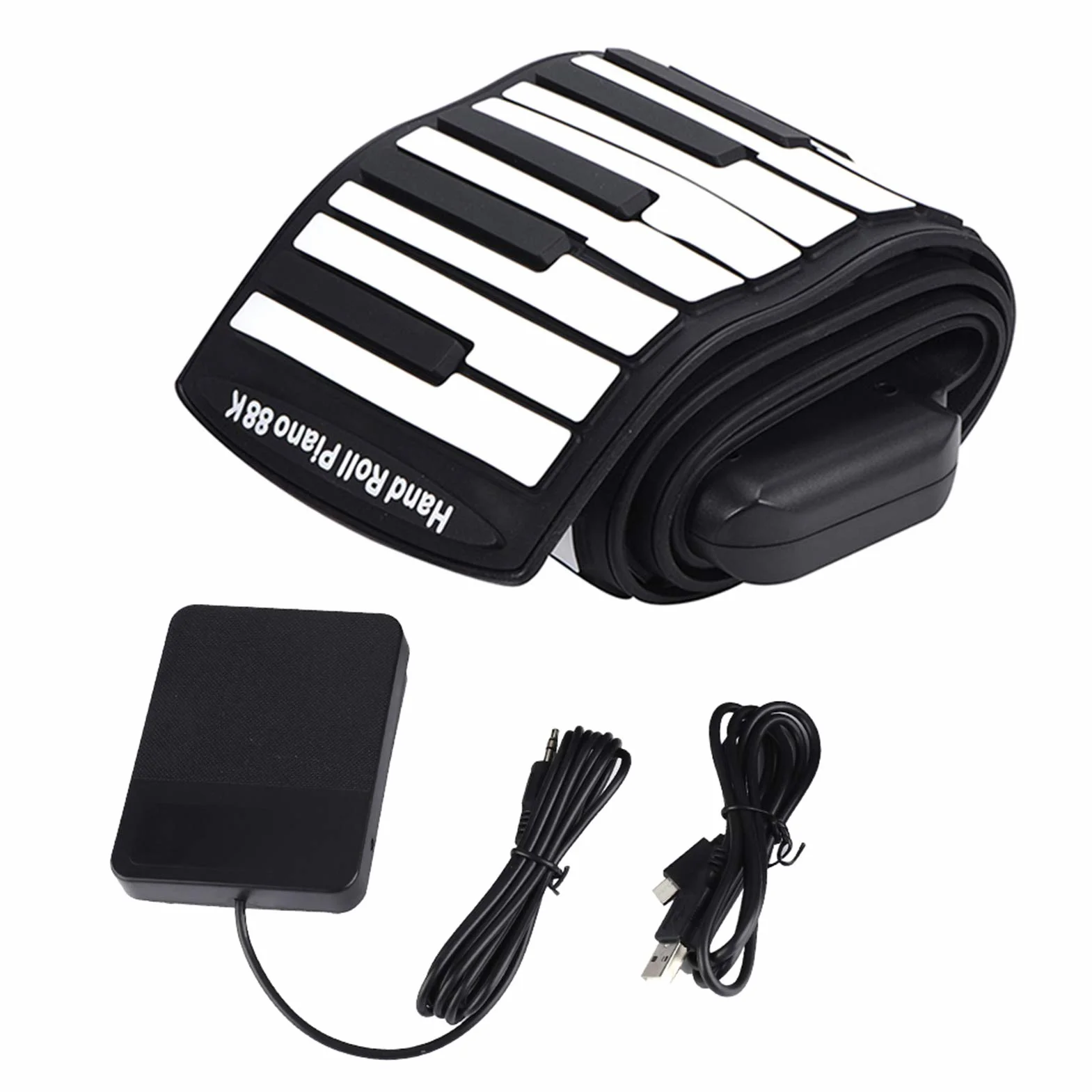 Bnineteenteam 88 klawiszy przenośnych Roll Up Keyboard Pianino Ręczne zwijanie fortepianu z pedałem, kablem zasilającym DC, kablem USB Instrument klawiaturowy