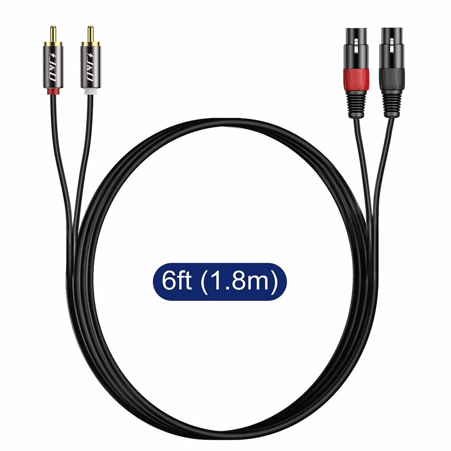 J&D Kabel 2 RCA do 2 XLR, PCW niewyważony podwójny XLR żeński na podwójny RCA męski HiFi Audio Stereo Audio Interconnect kabel do głośnika kondensatora mikrofonu mikser AMP, 6 stóp