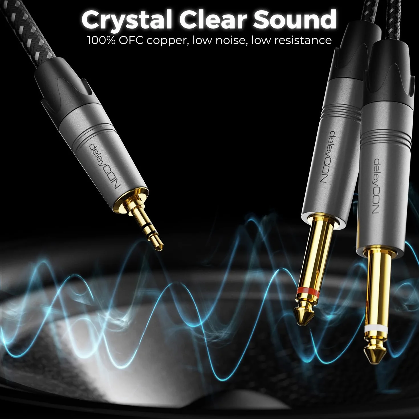deleyCON 1m 3,5mm Klinke Stereo na 2x 6,3mm Klinke Mono Kabel - Y Przewód Audio Rozdzielacz Digital Interface Instrument Kabel do Miksera, Rejestratora Audio, Gitary, Wzmacniacza, Mikrofonu