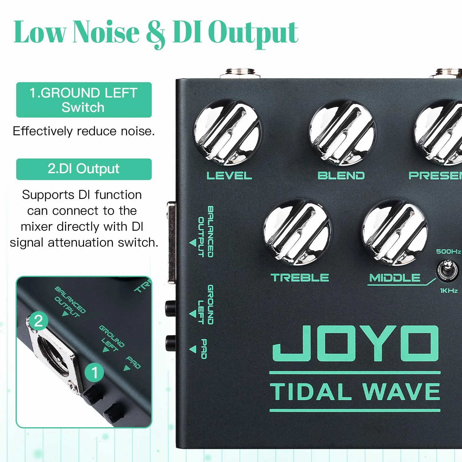 JOYO Pedały do gitary basowej, przedwzmacniacz, pedał Overdrive z korektorem i redukcją szumów, wyjście DI do gitary elektrycznej Pop Funk Metal Bassist (TIDAL WAVE R-30)