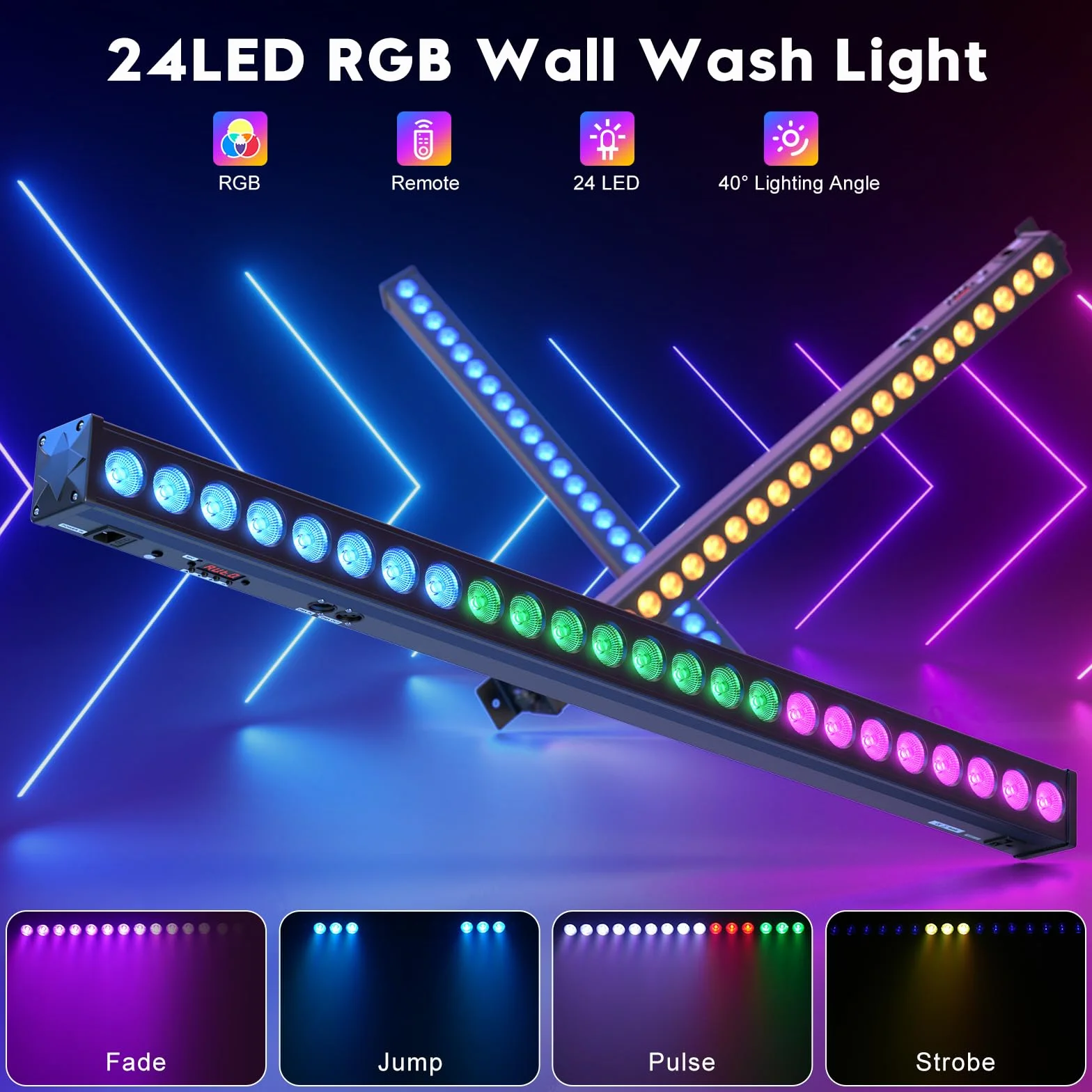 UKing LED Wall Wash oświetlenie imprezowe 24x3W RGB Bar Disco efekt świetlny z pilotem zdalnego sterowania i DMX512 sterowane muzyką stroboskopowe dla DJ i domowych party