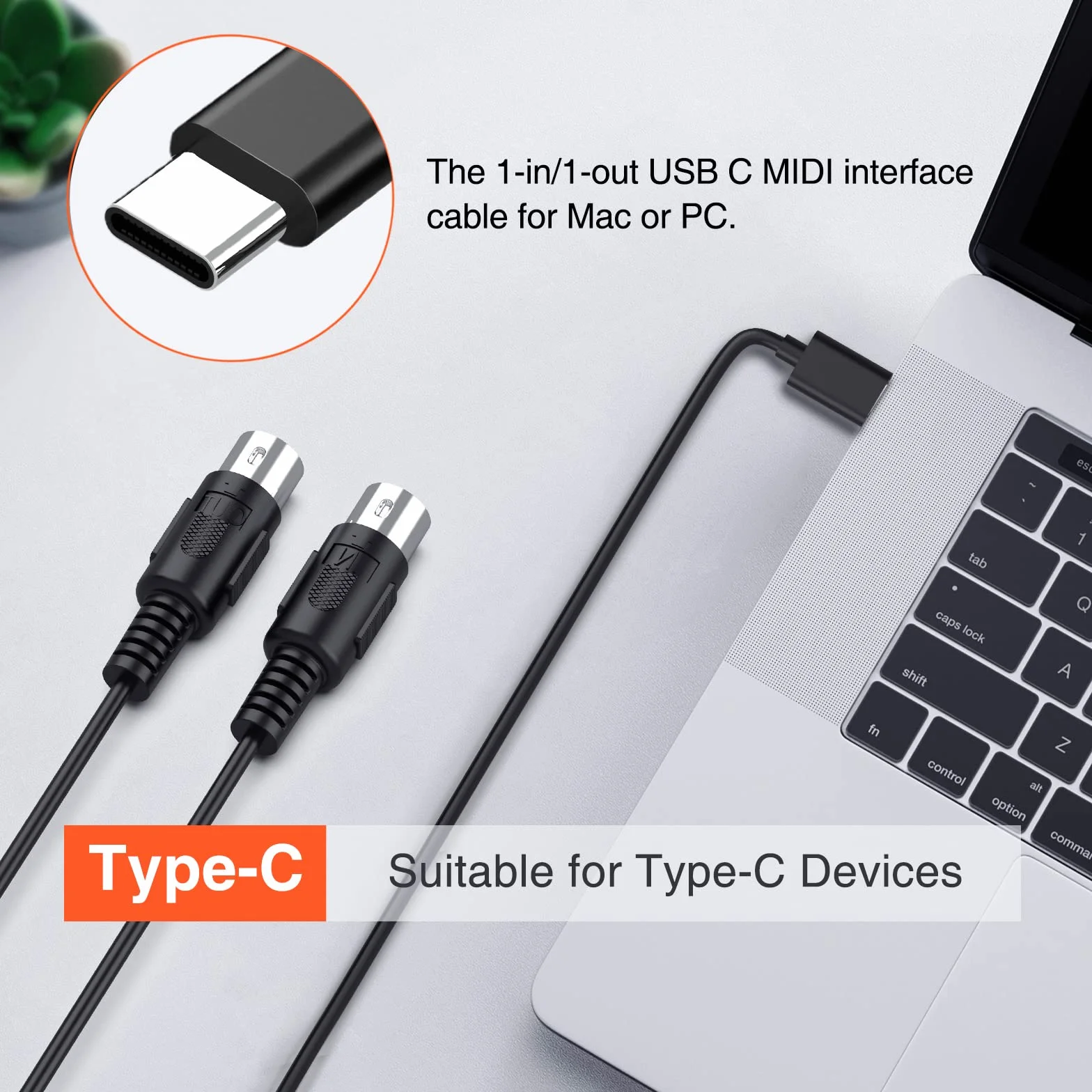 LEKATO Kabel MIDI Type-C, Adapter Typu C, Konwerter Do Kontrolera MIDI/Pianina Elektrycznego, 6,5FT (2 m)