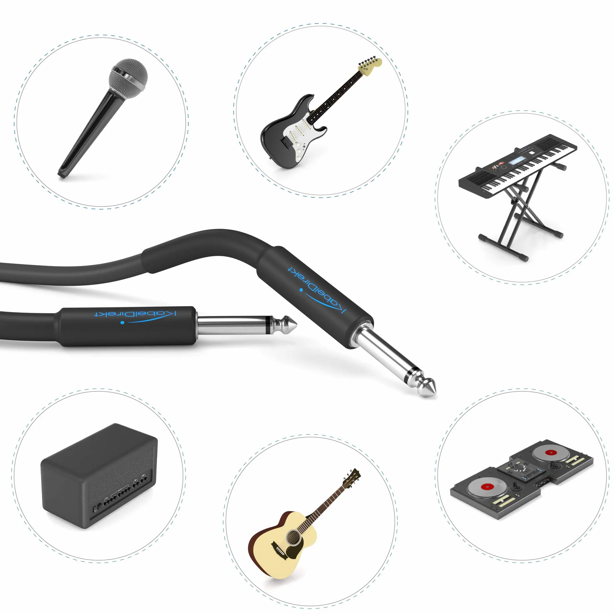 KabelDirekt – Mono przewód instrumentalny/do gitary, 6,3 mm – 5m (przewód audio służący do podłączania gitary elektrycznej czy basowej albo keyboardu do wzmacniacza) – PRO Series