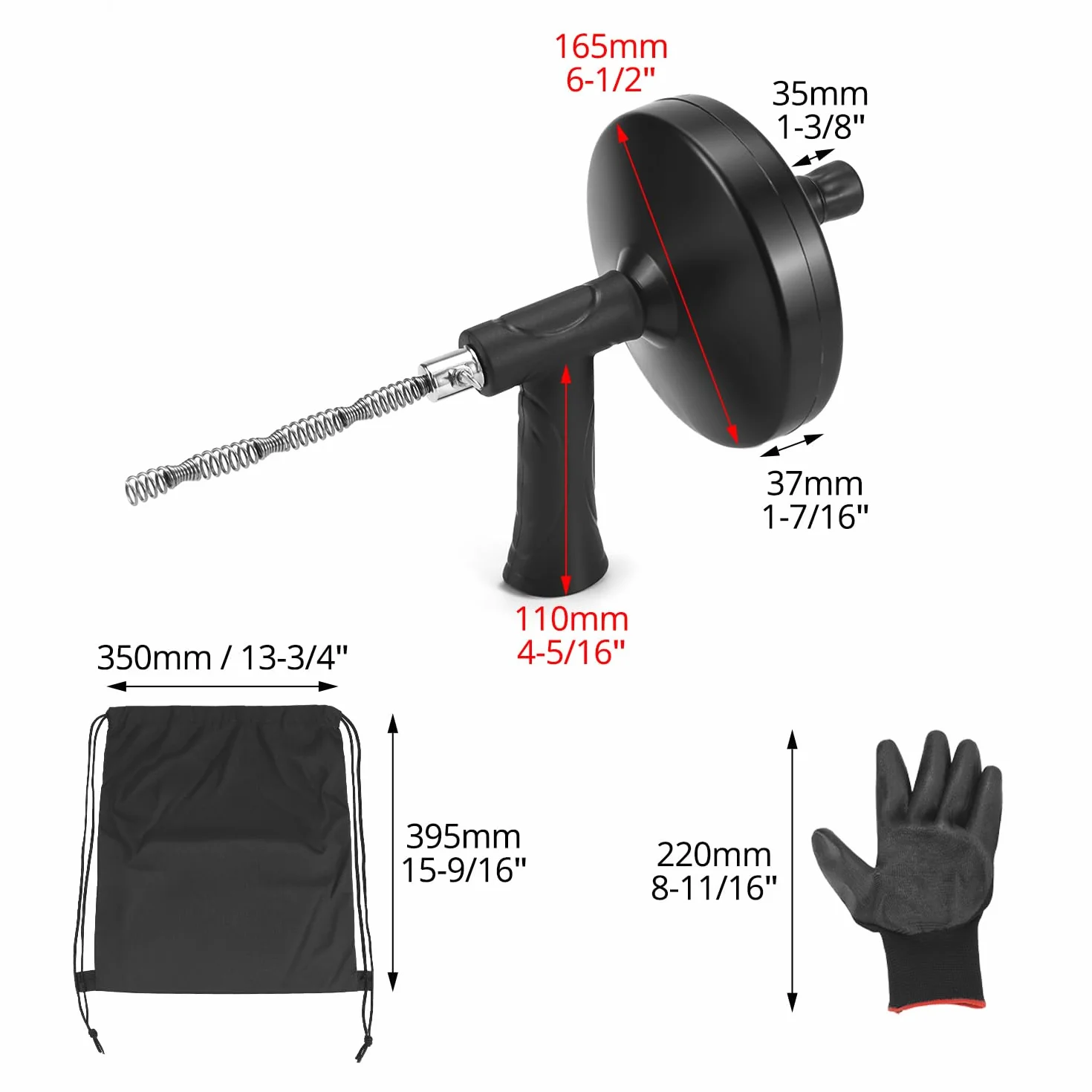 QWORK® Spirala do czyszczenia rur 7,6 m ze stalowym środkiem do usuwania zatykania (90 cm) i narzędziem wielofunkcyjnym (52 cm) – elastyczny środek do czyszczenia odpływów do łazienki i kuchni