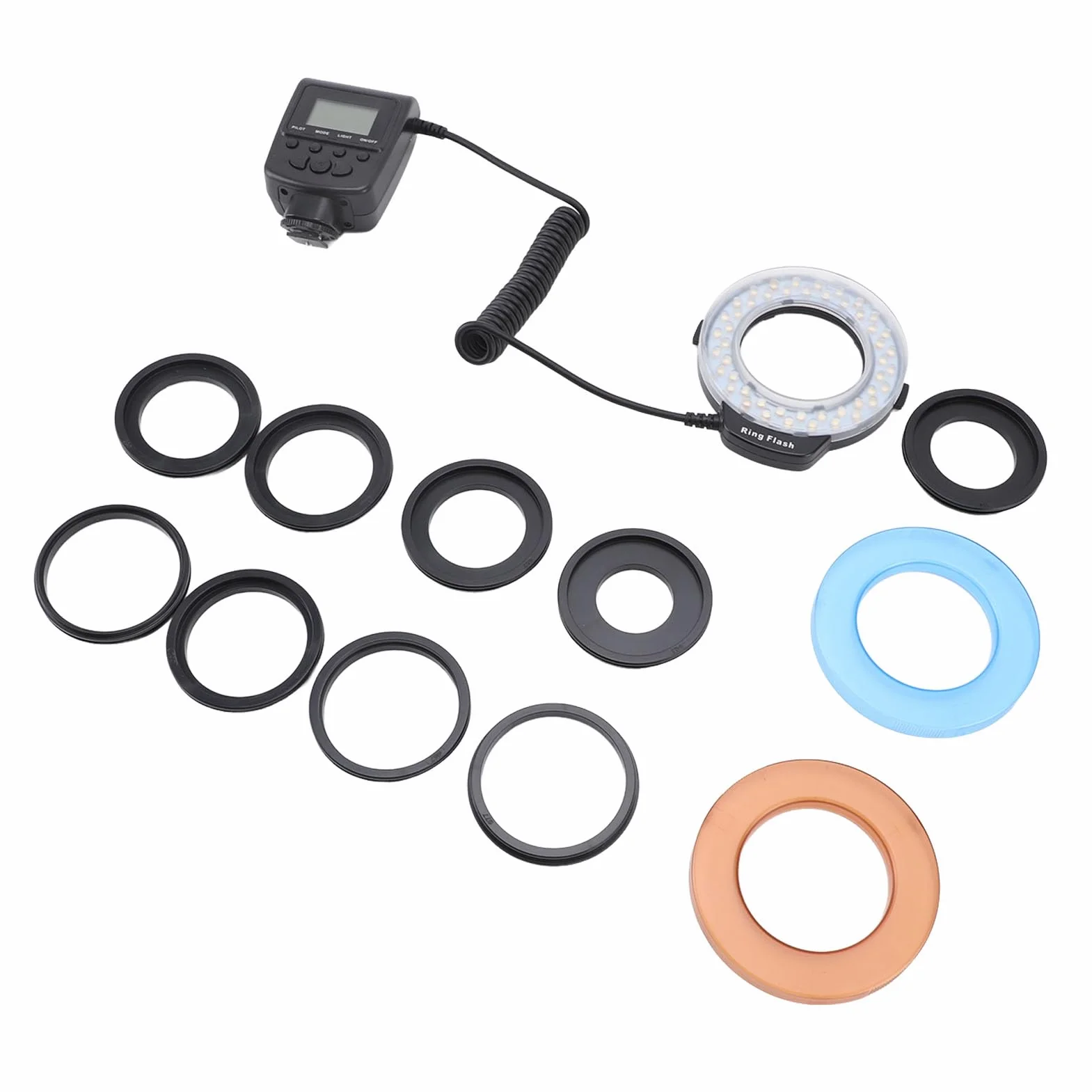 48 Makro LED Ring Light 48-LED Makro Pierścień Flash Light z Wyświetlaczem LCD 7 Poziomy Jasności 4 Tryby Błyskowe 9 Pierścienie Adaptera dla Kamer DSLR